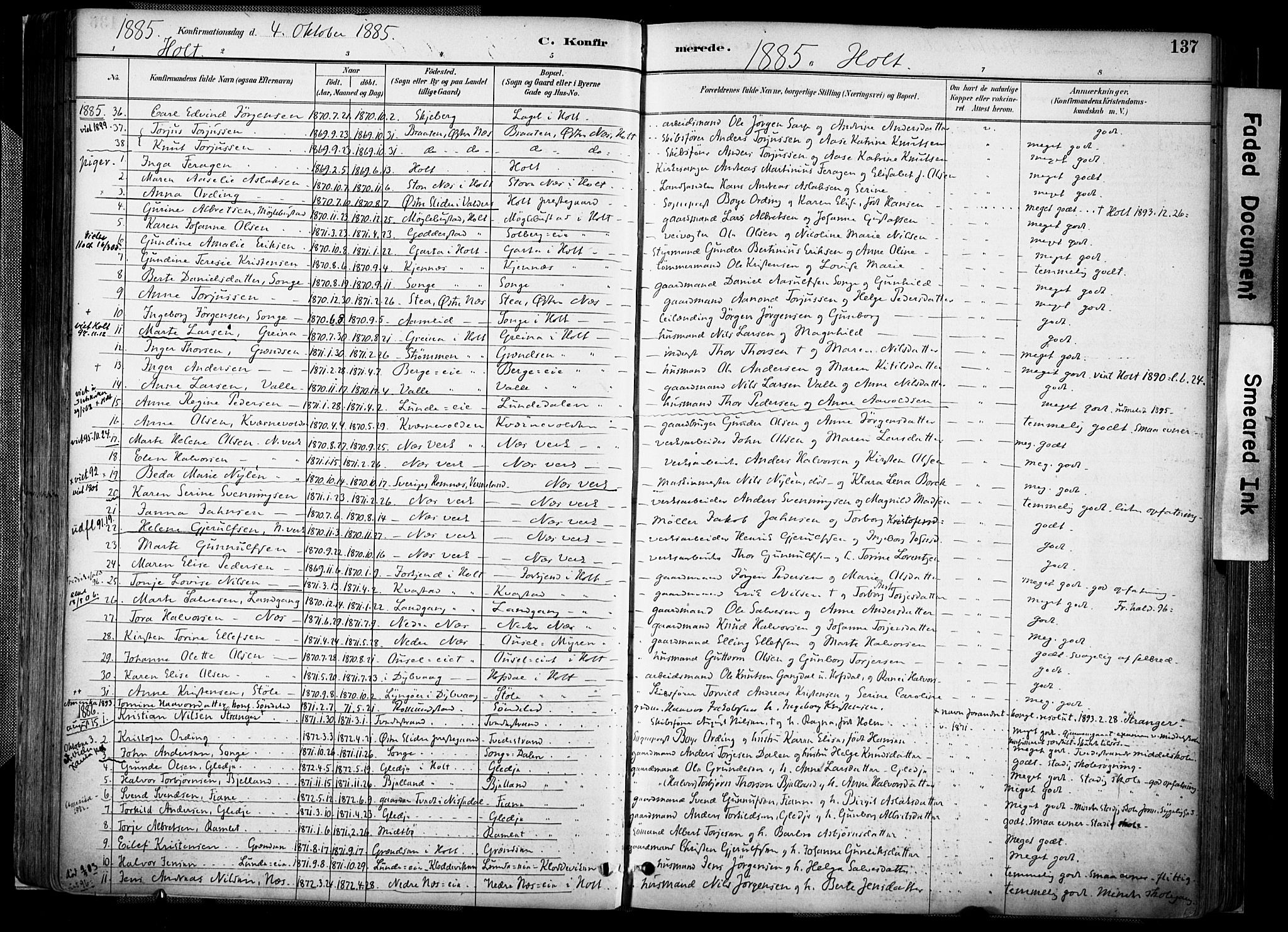 Holt sokneprestkontor, AV/SAK-1111-0021/F/Fa/L0012: Parish register (official) no. A 12, 1885-1907, p. 137