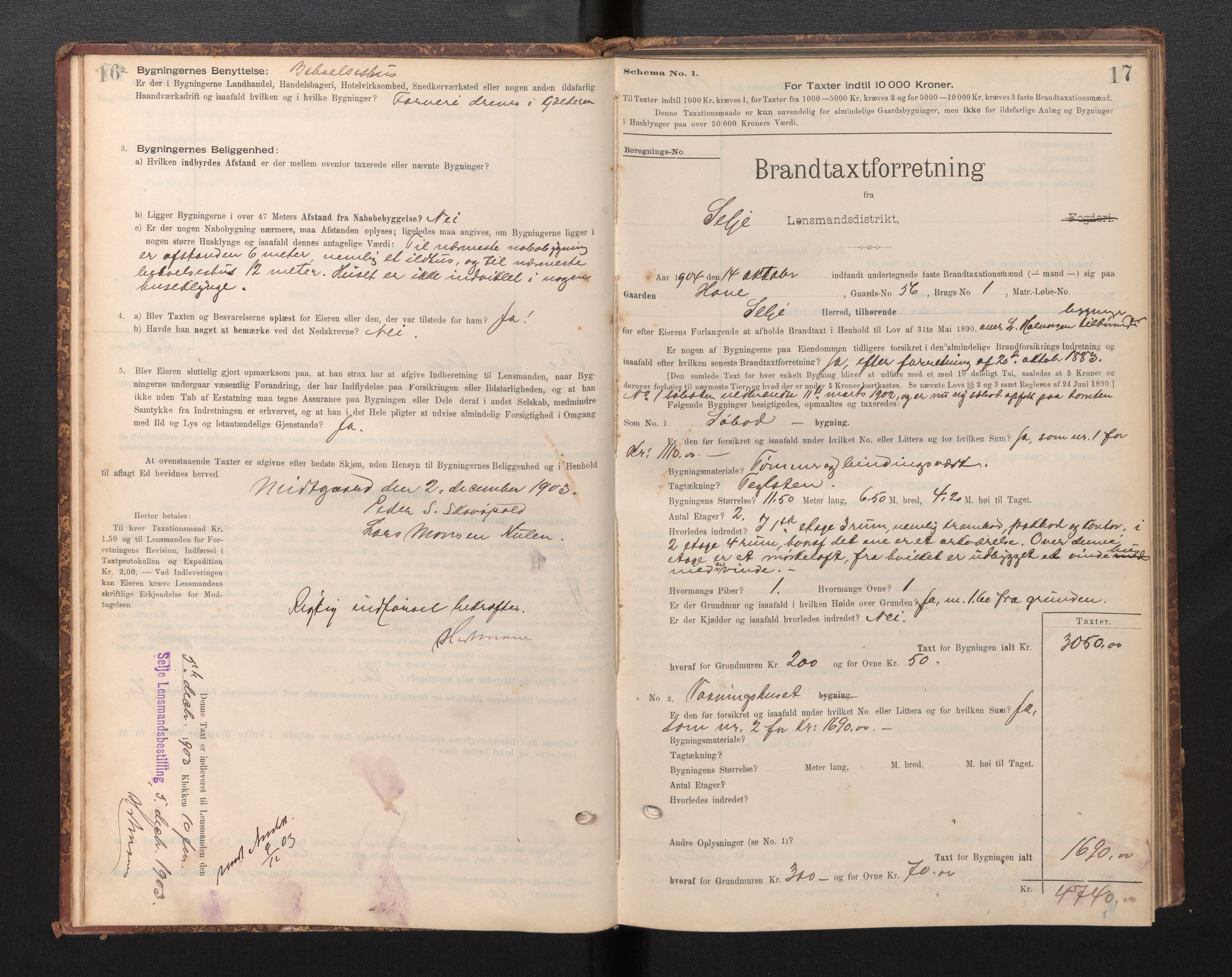 Lensmannen i Selje, SAB/A-29701/0012/L0003: Branntakstprotokoll, skjematakst, 1895-1929, p. 16-17