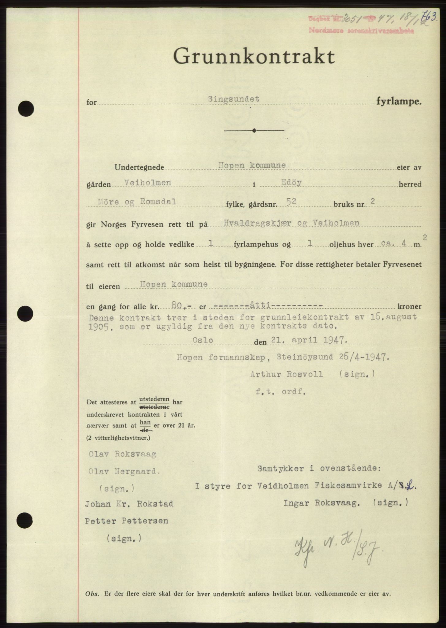 Nordmøre sorenskriveri, AV/SAT-A-4132/1/2/2Ca: Mortgage book no. B97, 1947-1948, Diary no: : 3051/1947