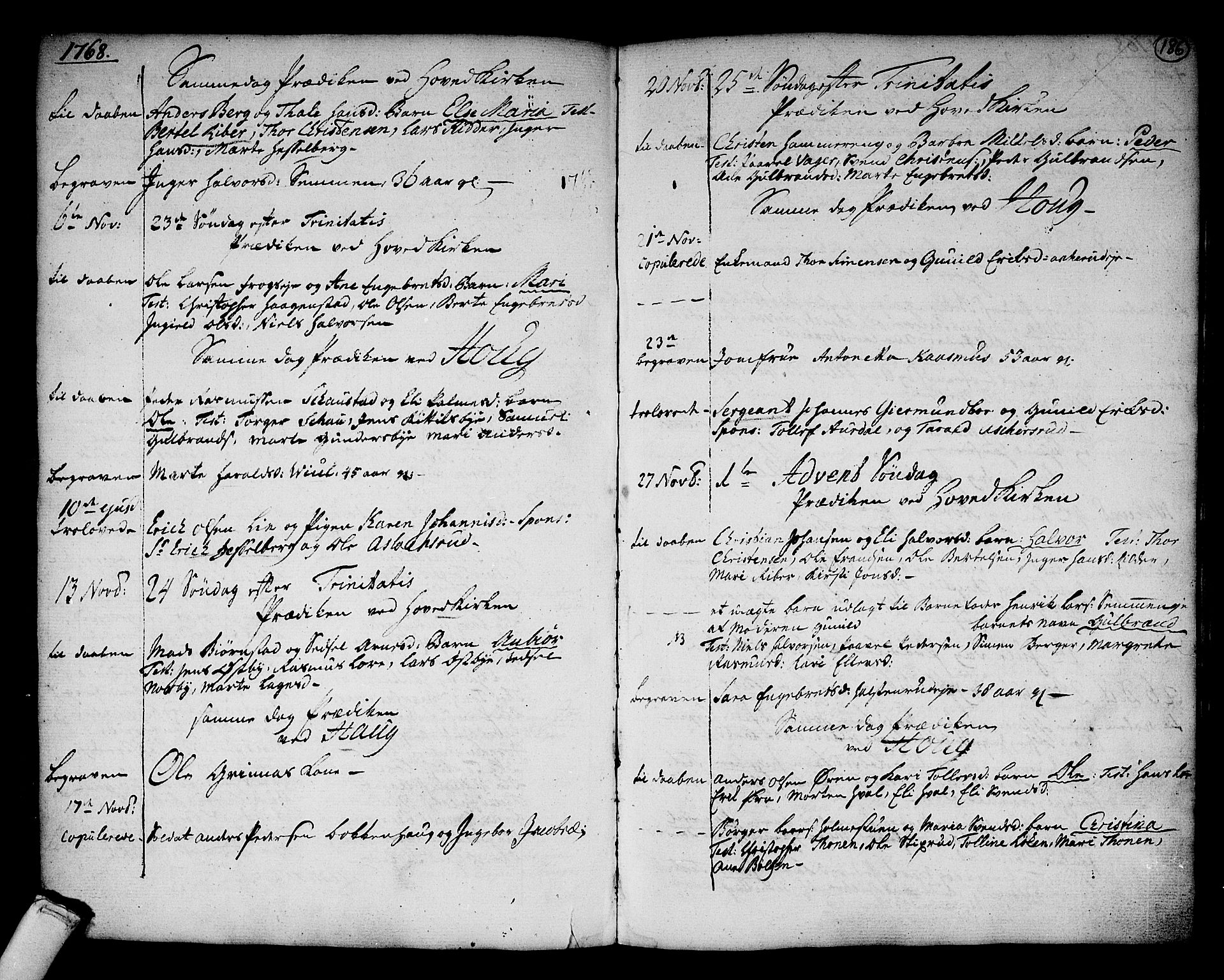 Norderhov kirkebøker, SAKO/A-237/F/Fa/L0004: Parish register (official) no. 4, 1758-1774, p. 186