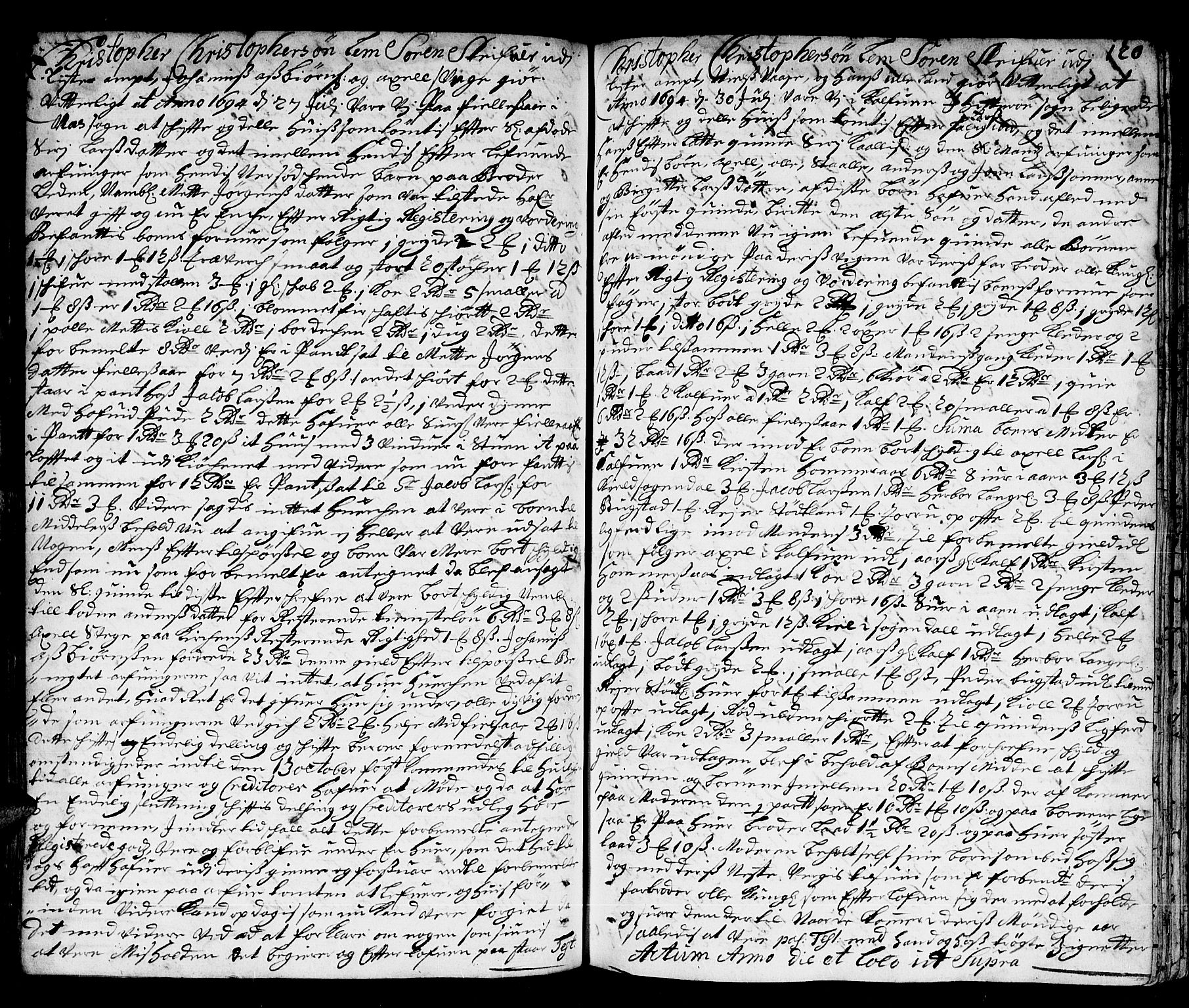 Lister sorenskriveri, AV/SAK-1221-0003/H/Hc/L0006: Skifteprotokoll nr 6 med register, 1693-1695, p. 119b-120a
