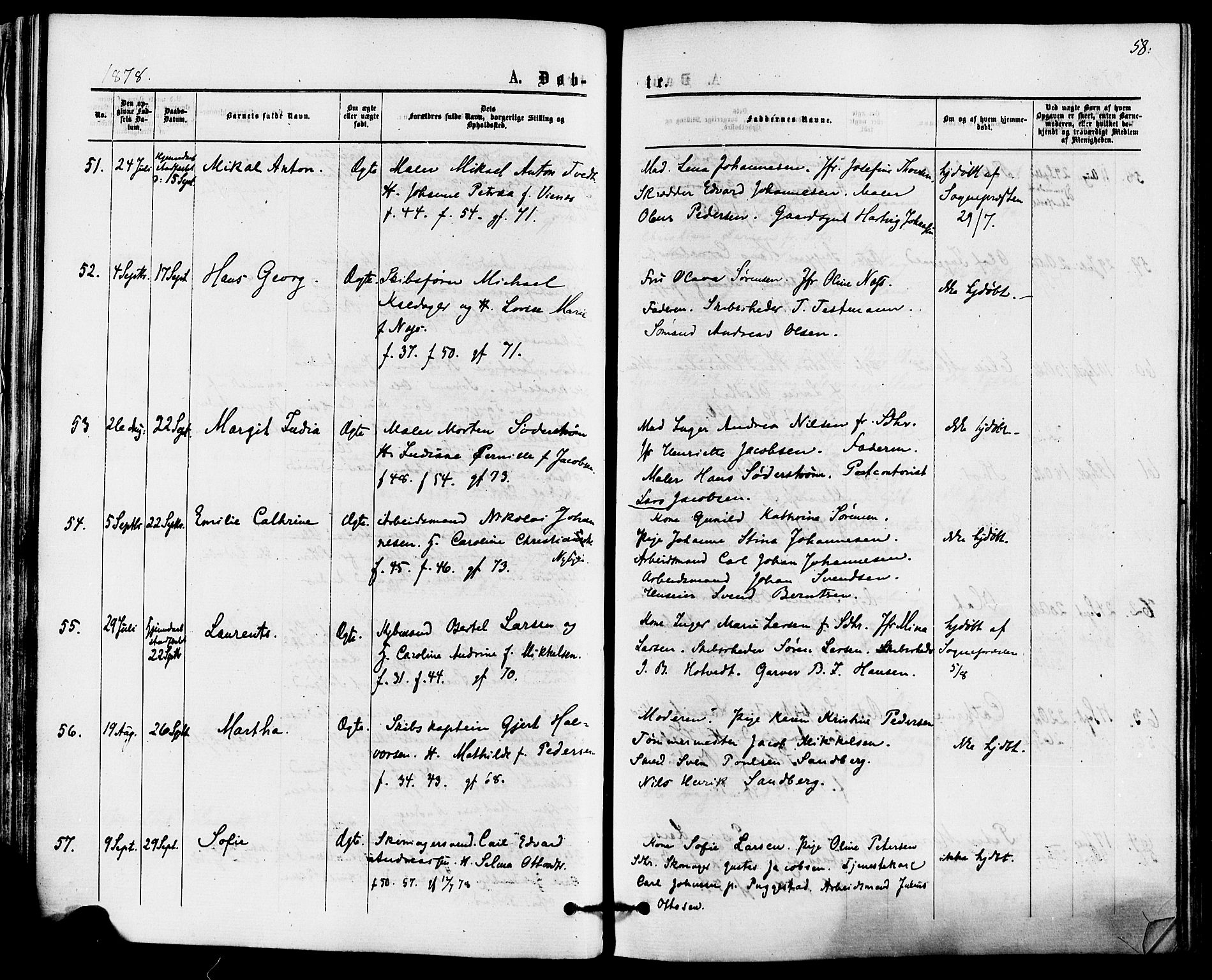 Sandefjord kirkebøker, AV/SAKO-A-315/F/Fa/L0001: Parish register (official) no. 1, 1873-1879, p. 58