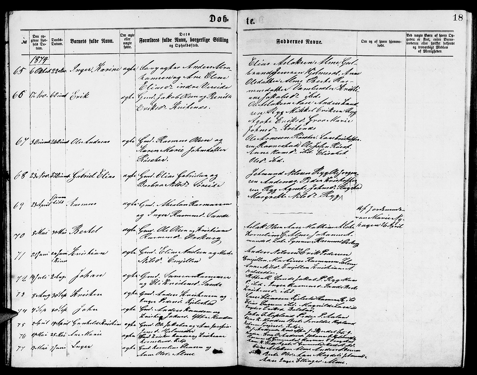 Gloppen sokneprestembete, SAB/A-80101/H/Hab/Habb/L0001: Parish register (copy) no. B 1, 1872-1888, p. 18