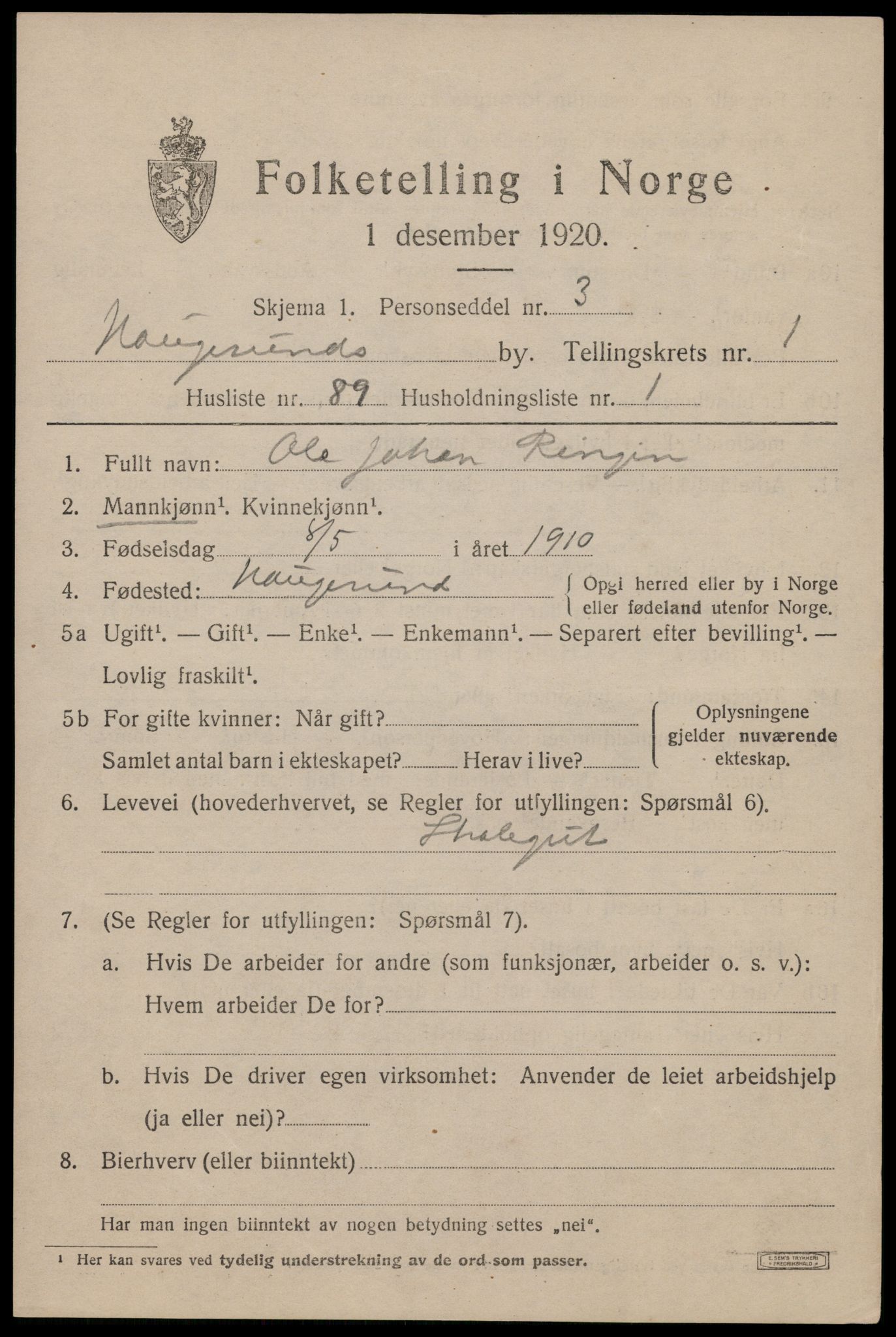 SAST, 1920 census for Haugesund, 1920, p. 12793