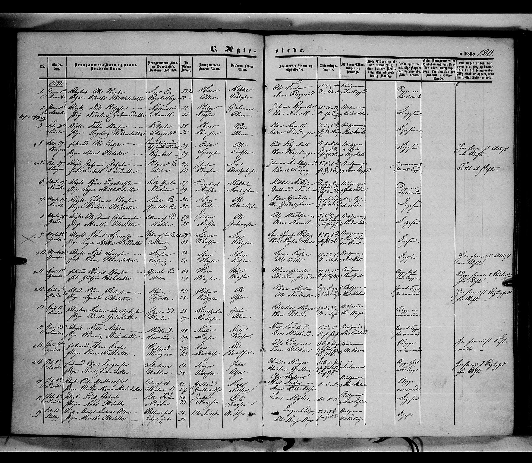 Land prestekontor, SAH/PREST-120/H/Ha/Haa/L0010: Parish register (official) no. 10, 1847-1859, p. 120