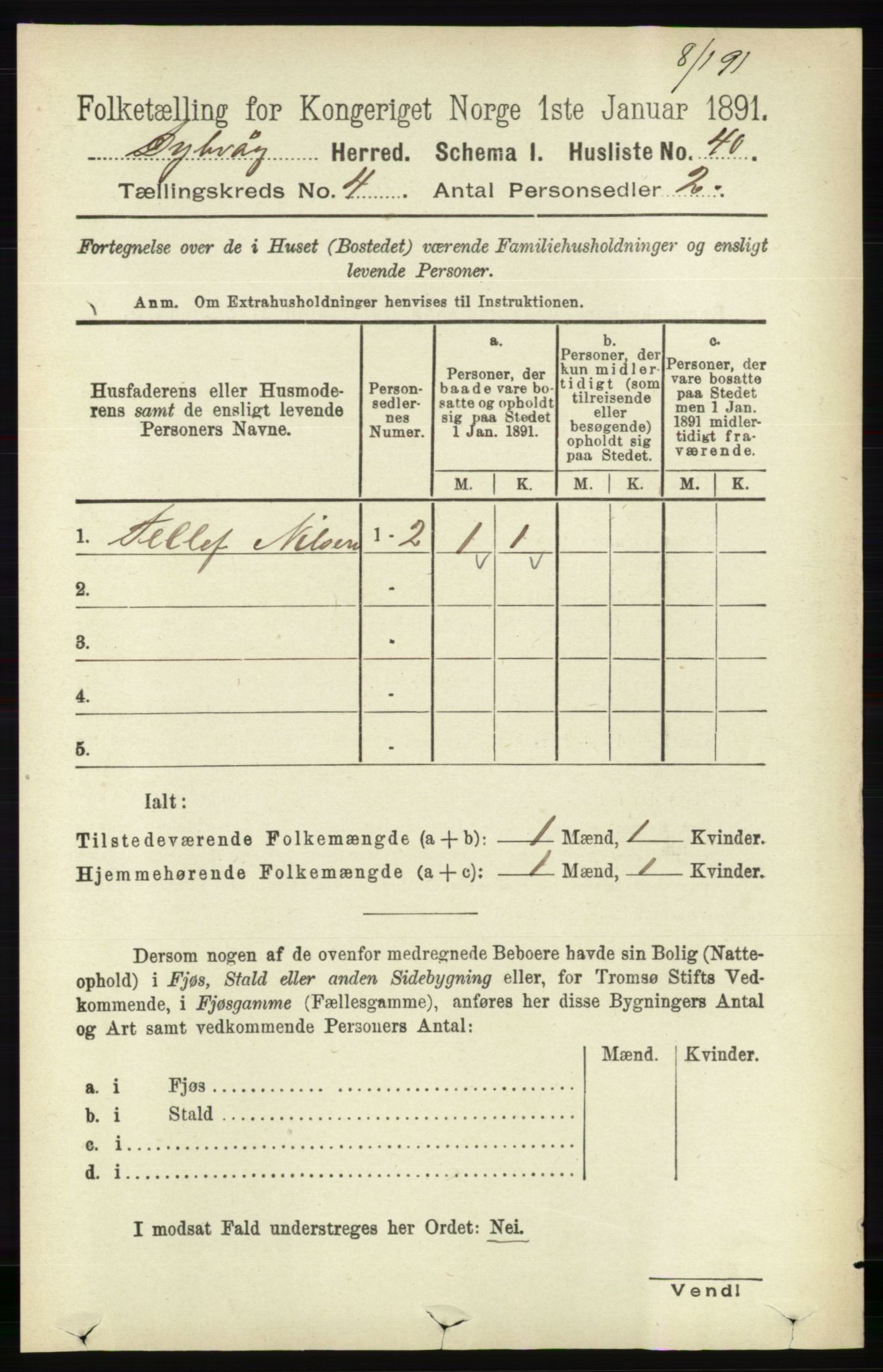 RA, 1891 census for 0915 Dypvåg, 1891, p. 1005