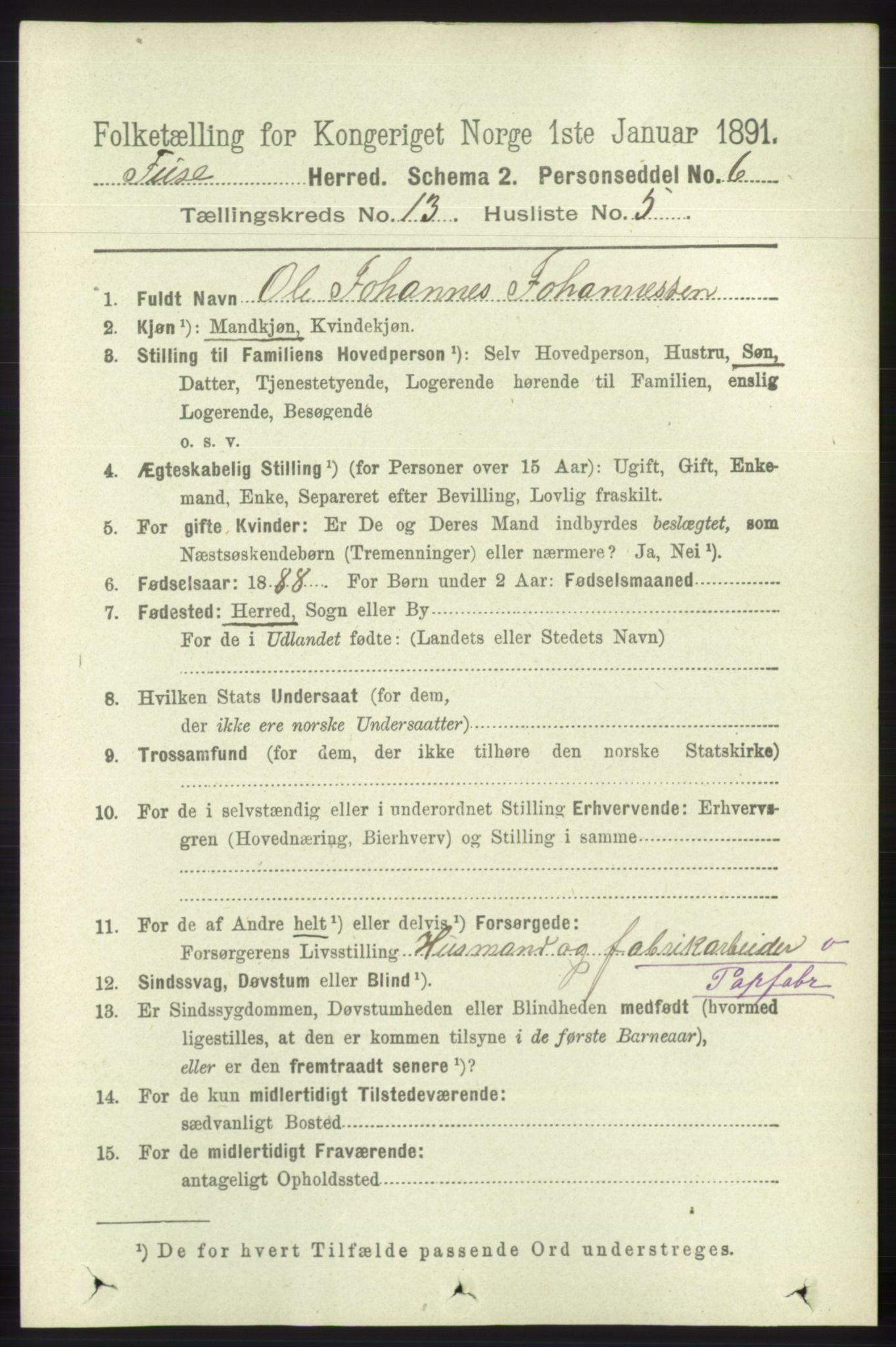 RA, 1891 census for 1241 Fusa, 1891, p. 2869