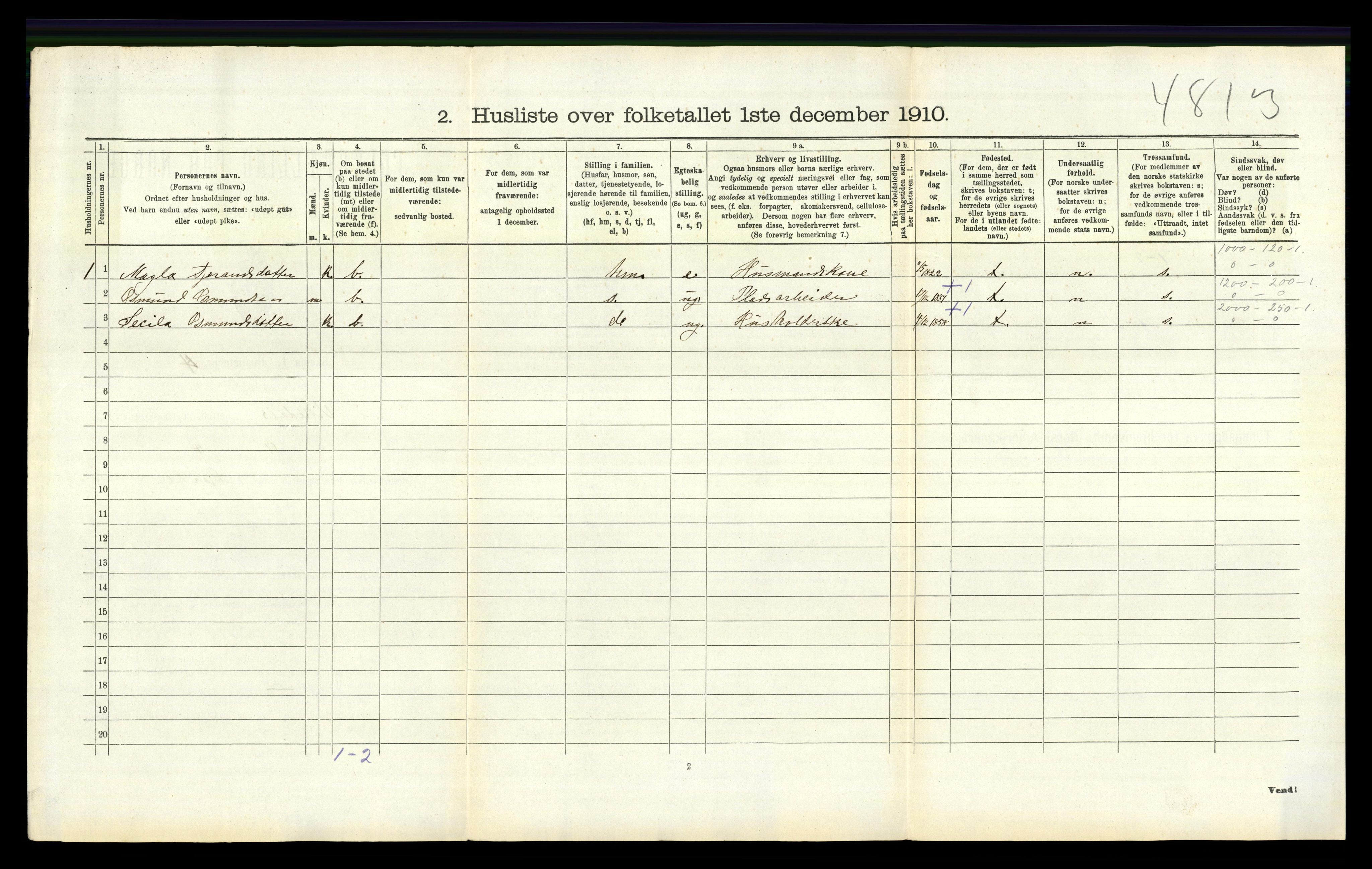 RA, 1910 census for Vikedal, 1910, p. 608