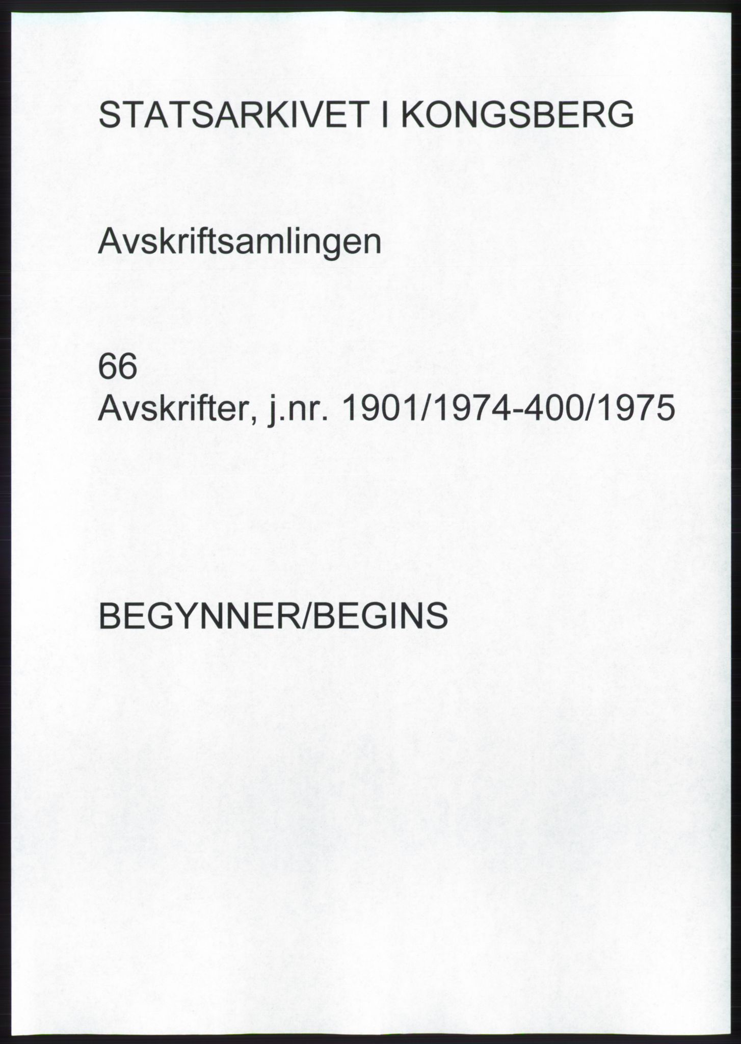Statsarkivet i Kongsberg, SAKO/A-0001, 1974-1975, p. 1