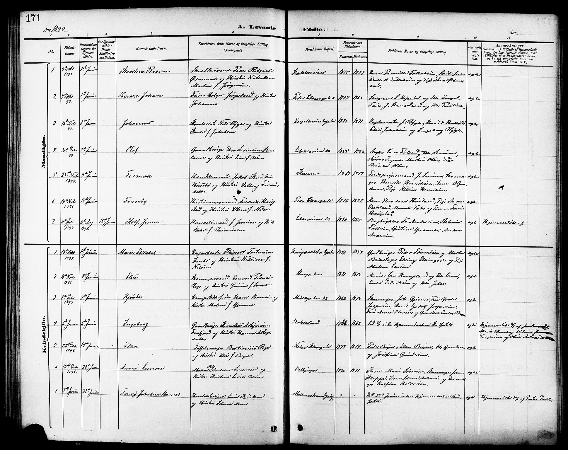 Domkirken sokneprestkontor, AV/SAST-A-101812/001/30/30BB/L0016: Parish register (copy) no. B 16, 1891-1902, p. 171