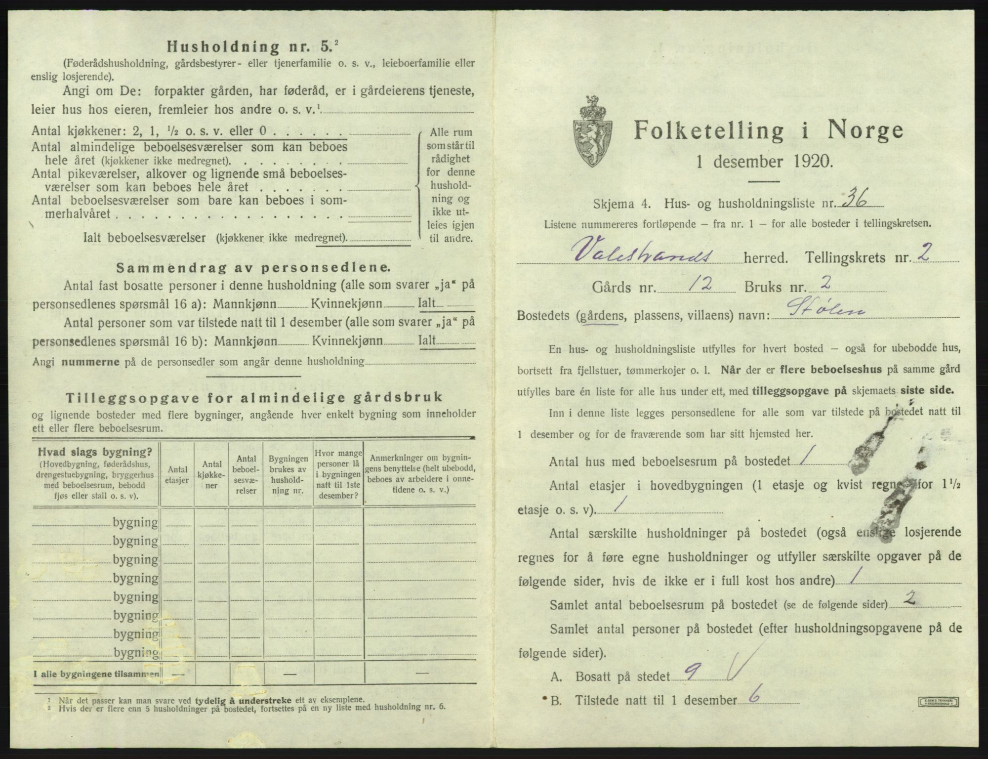 SAB, 1920 census for Valestrand, 1920, p. 157