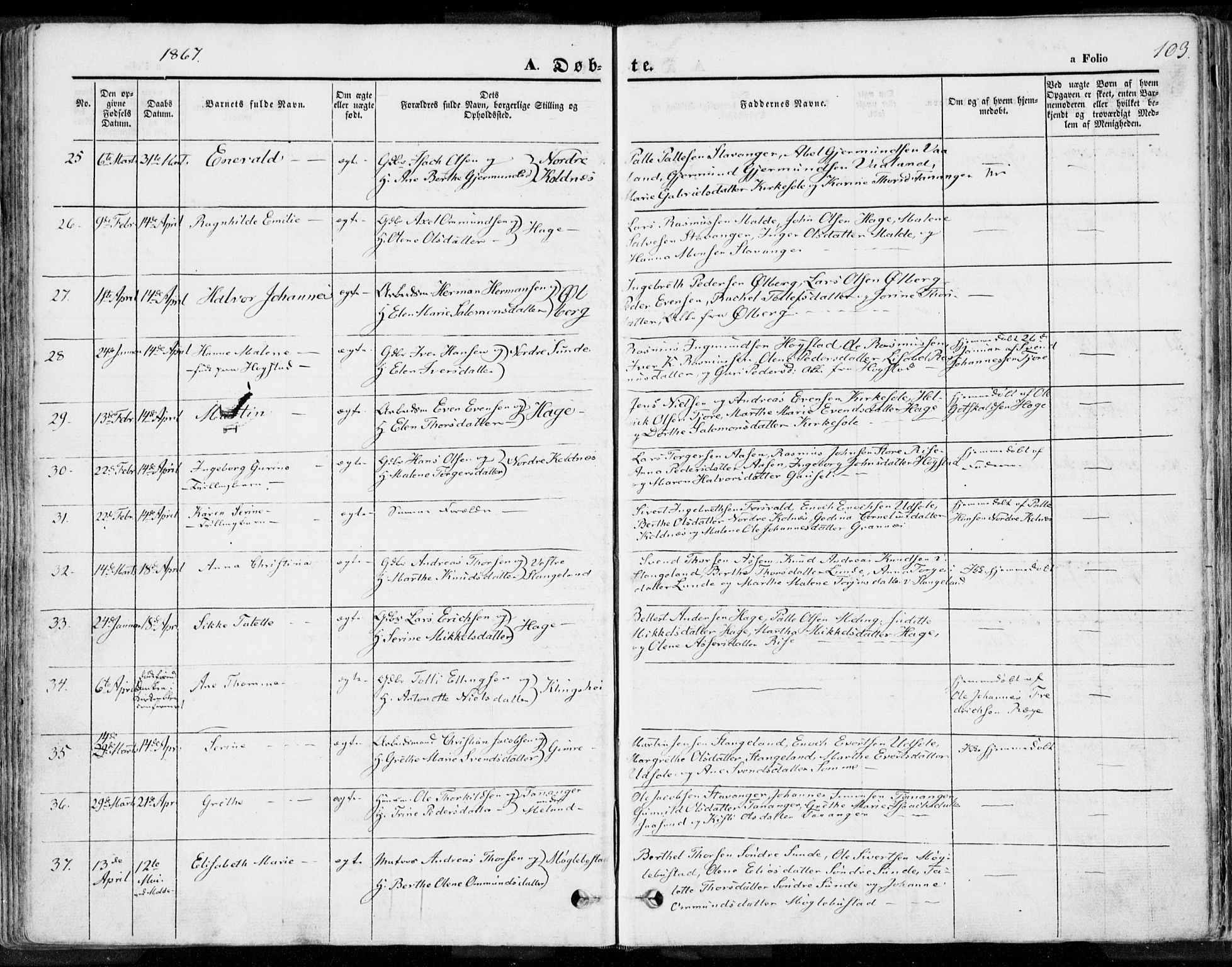 Håland sokneprestkontor, SAST/A-101802/001/30BA/L0007: Parish register (official) no. A 7.1, 1854-1870, p. 103