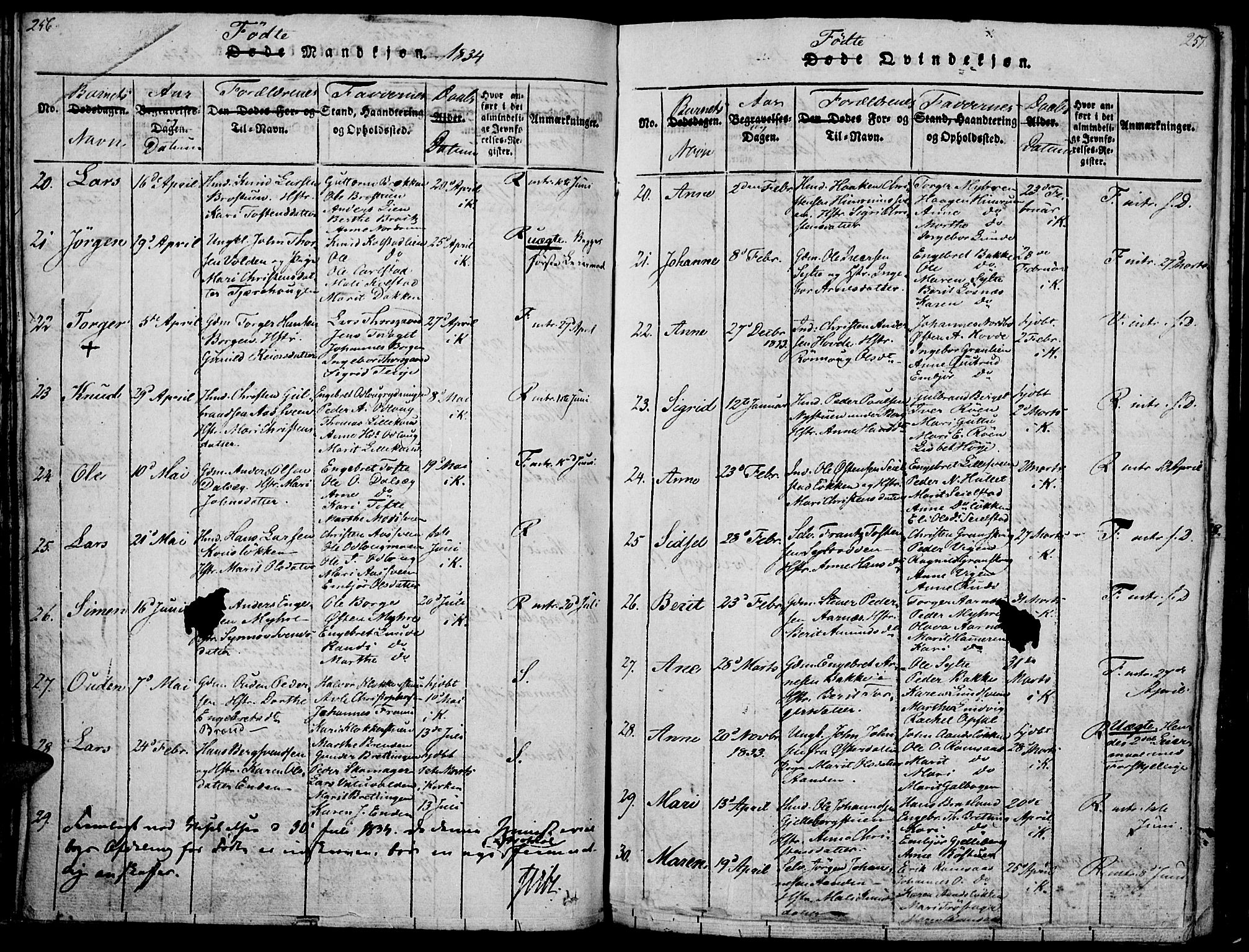 Ringebu prestekontor, AV/SAH-PREST-082/H/Ha/Haa/L0004: Parish register (official) no. 4, 1821-1839, p. 256-257