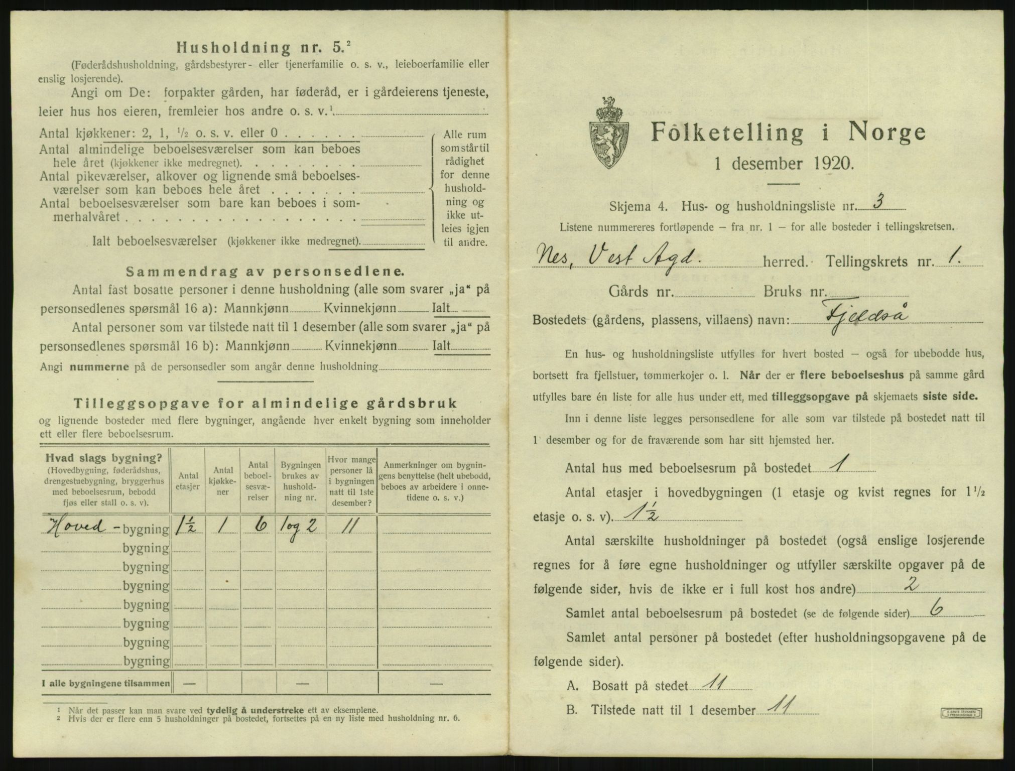 SAK, 1920 census for Nes (V-A), 1920, p. 64