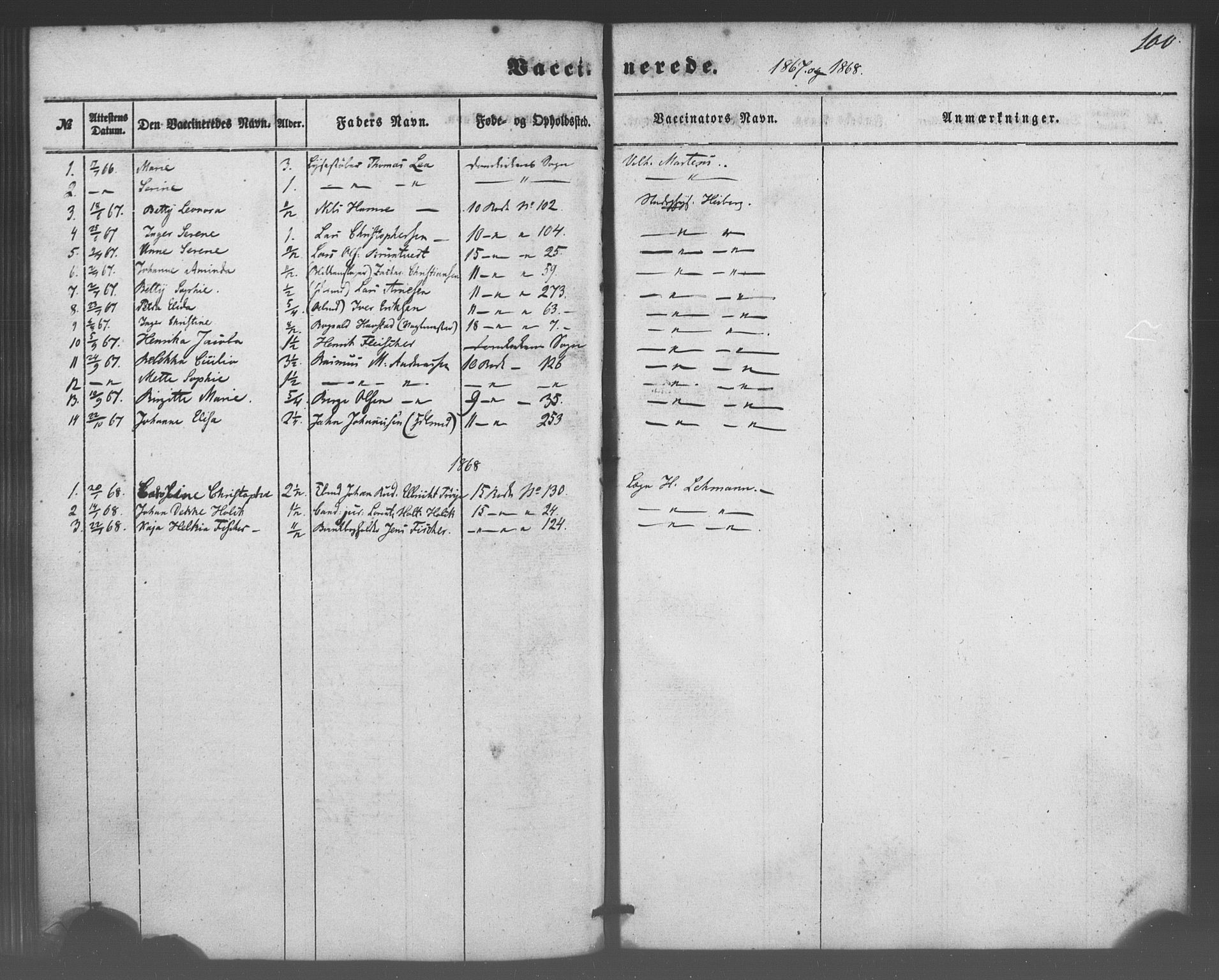 Domkirken sokneprestembete, SAB/A-74801/H/Haa/L0047: Parish register (official) no. F 2, 1852-1868, p. 100