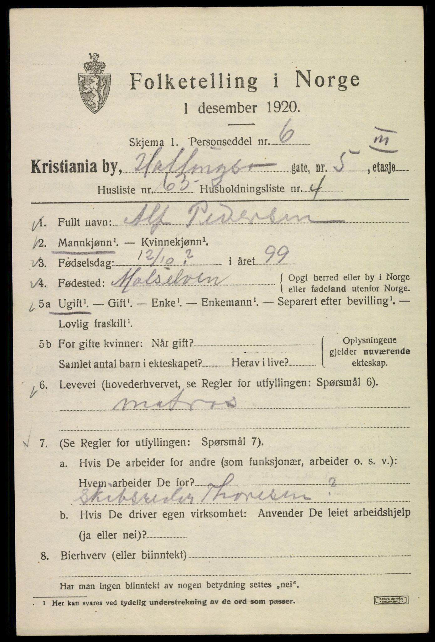 SAO, 1920 census for Kristiania, 1920, p. 267641