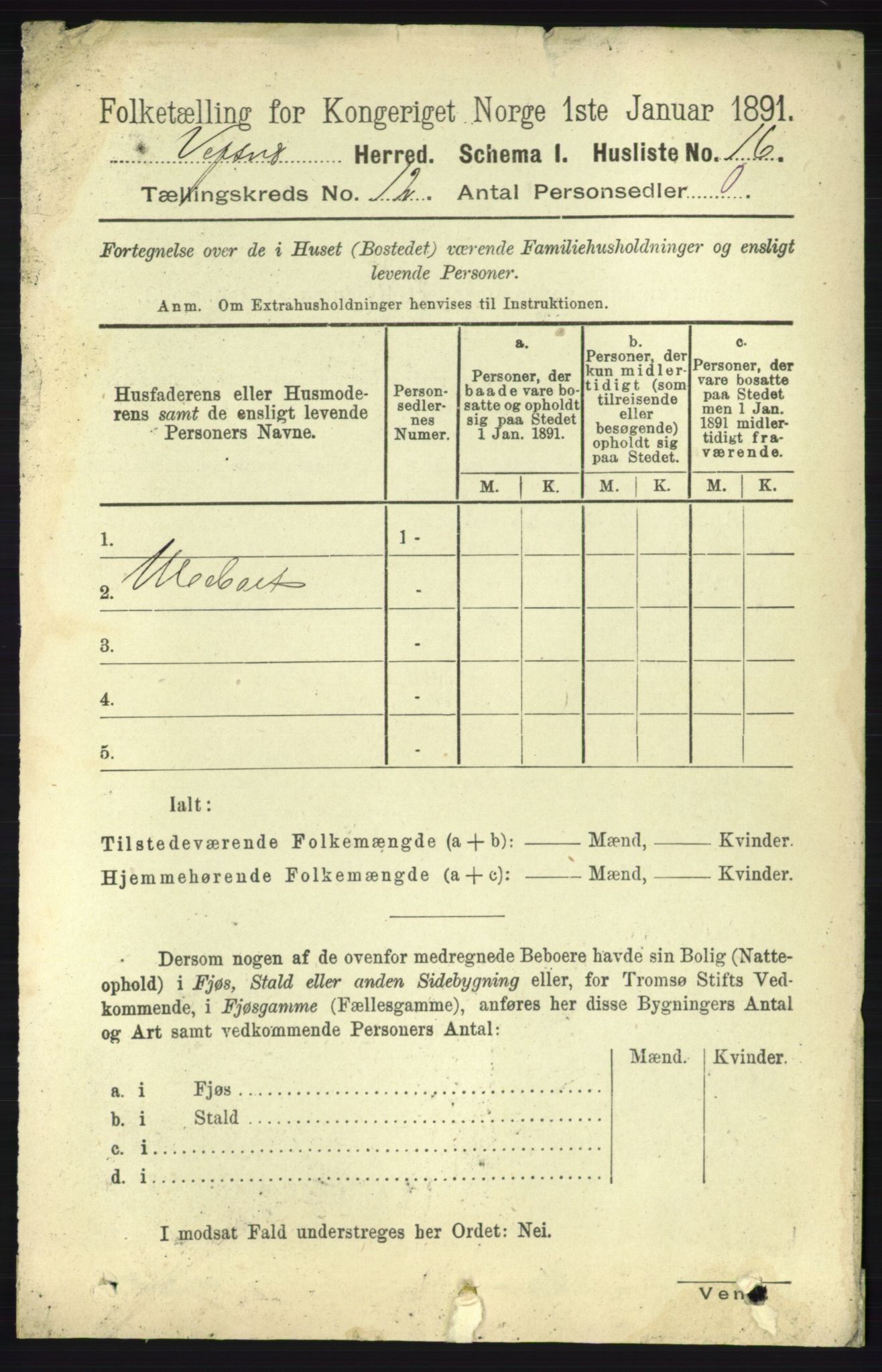 RA, 1891 census for 1824 Vefsn, 1891, p. 6071