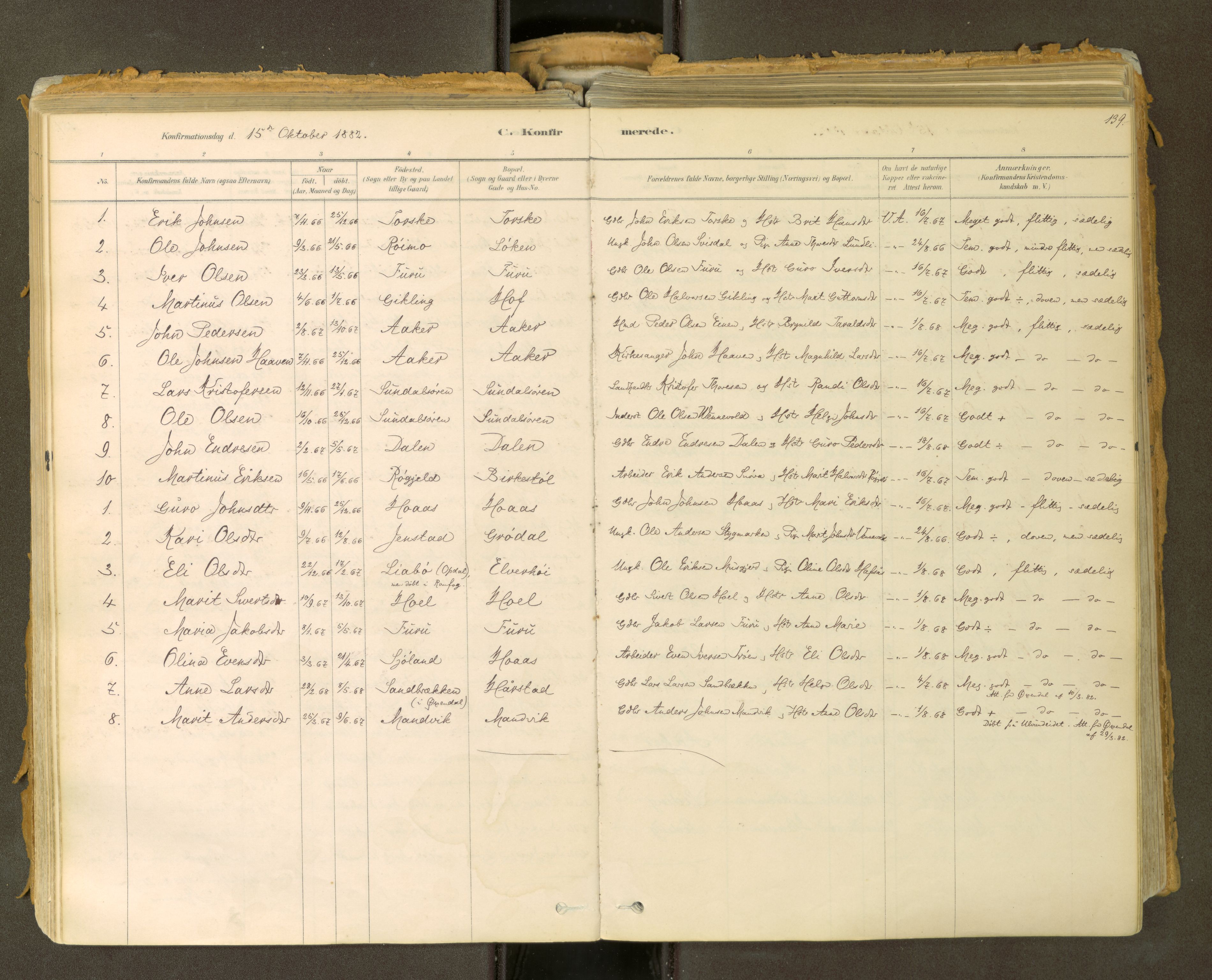 Sunndal sokneprestkontor, SAT/A-1085/1/I/I1/I1a: Parish register (official) no. 2, 1877-1914, p. 139