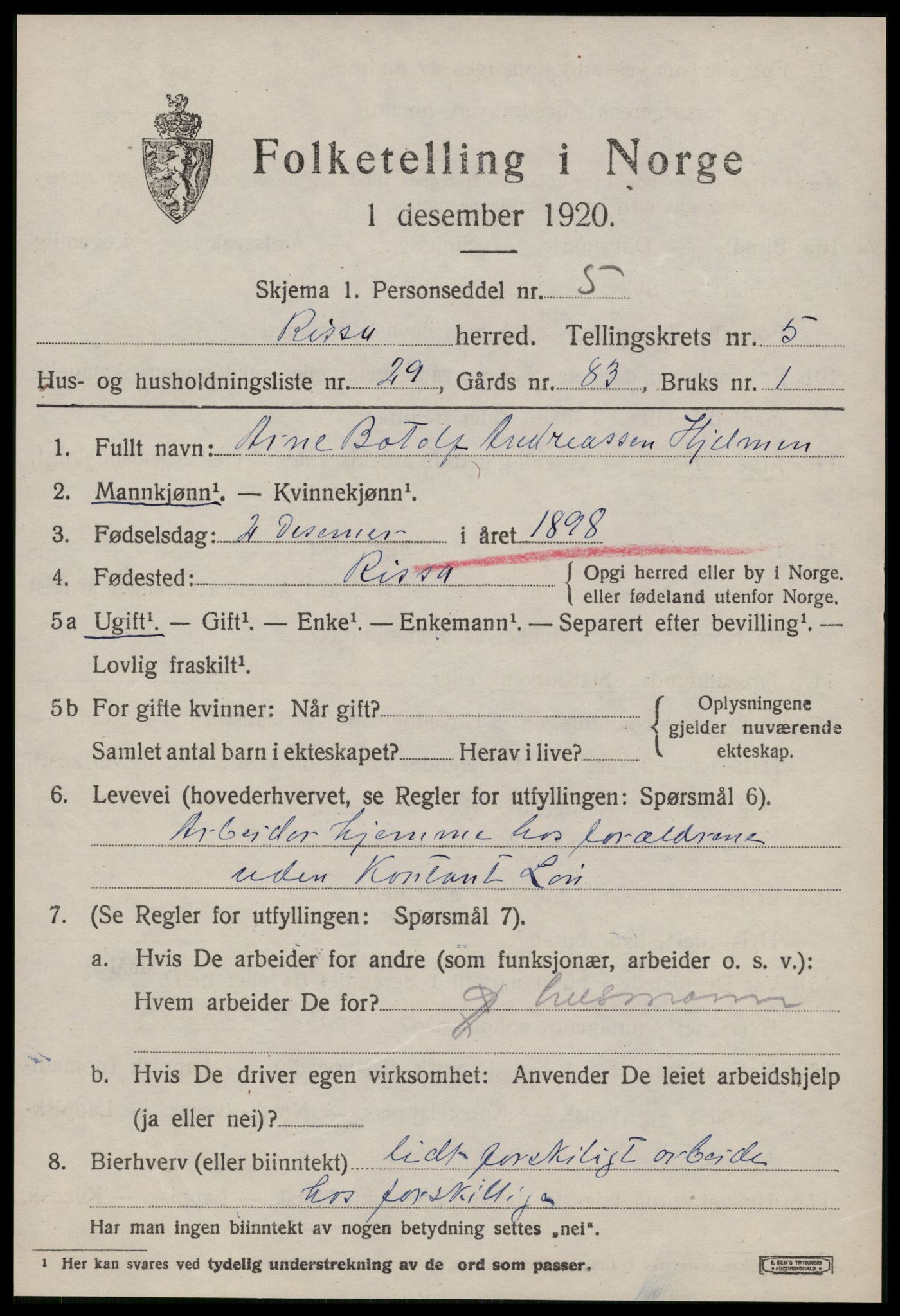 SAT, 1920 census for Rissa, 1920, p. 4109