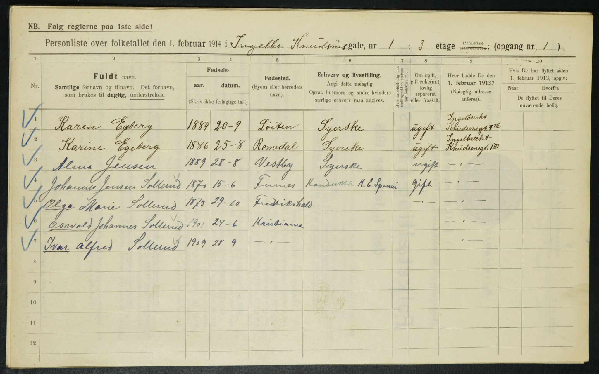 OBA, Municipal Census 1914 for Kristiania, 1914, p. 43845