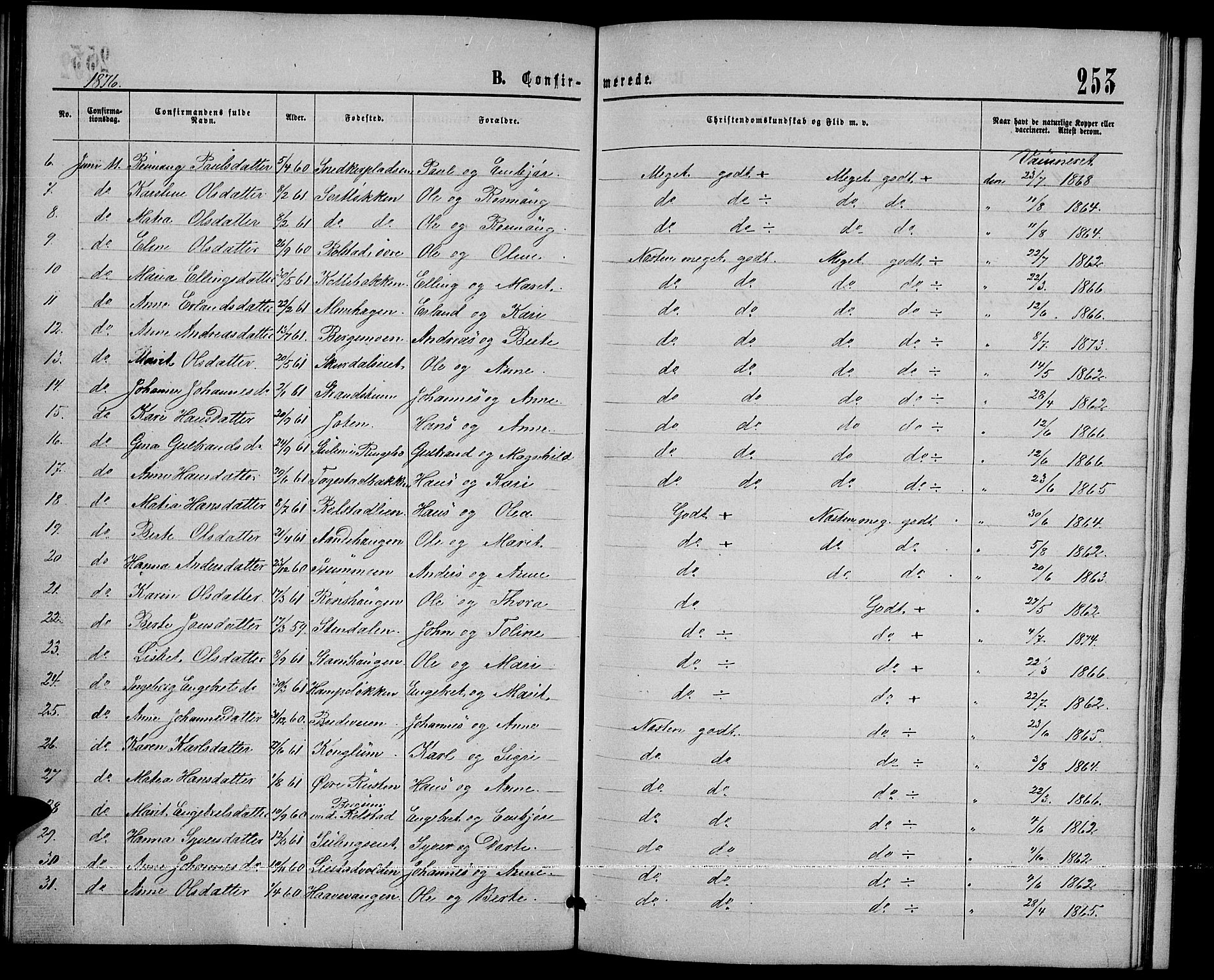 Sør-Fron prestekontor, AV/SAH-PREST-010/H/Ha/Hab/L0002: Parish register (copy) no. 2, 1864-1883, p. 253