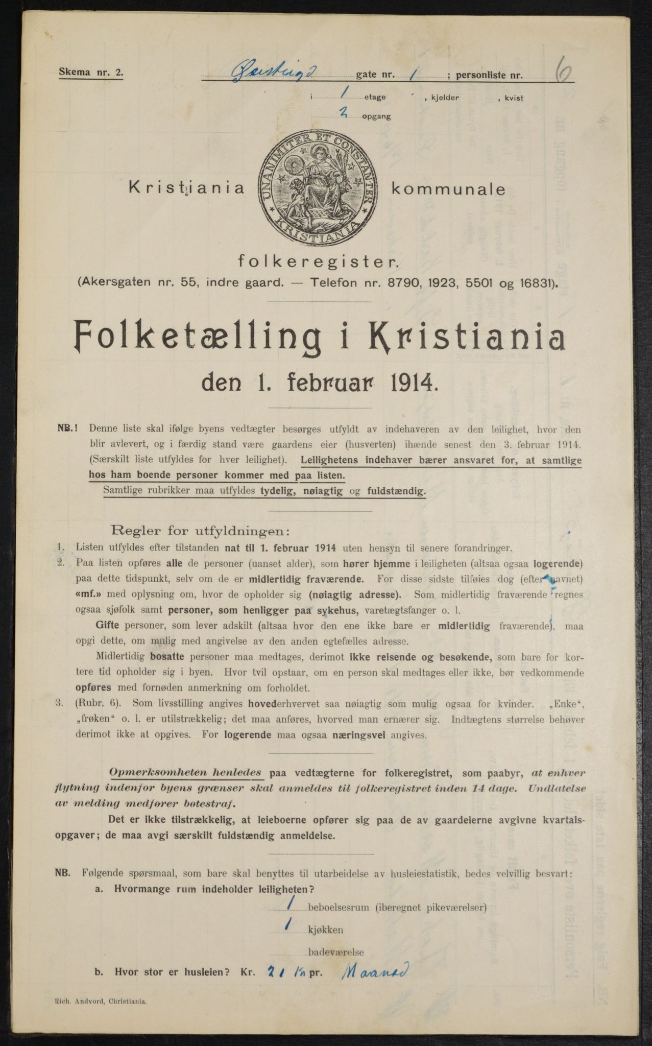 OBA, Municipal Census 1914 for Kristiania, 1914, p. 131298