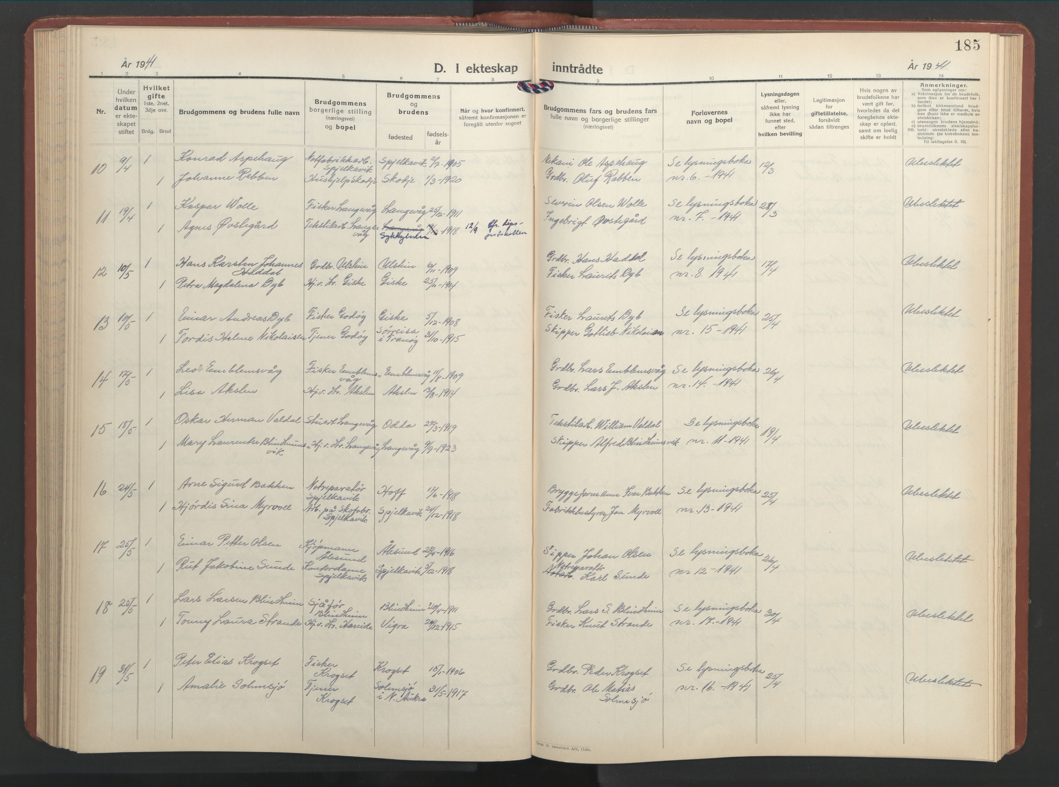 Ministerialprotokoller, klokkerbøker og fødselsregistre - Møre og Romsdal, AV/SAT-A-1454/528/L0437: Parish register (copy) no. 528C18, 1939-1948, p. 185