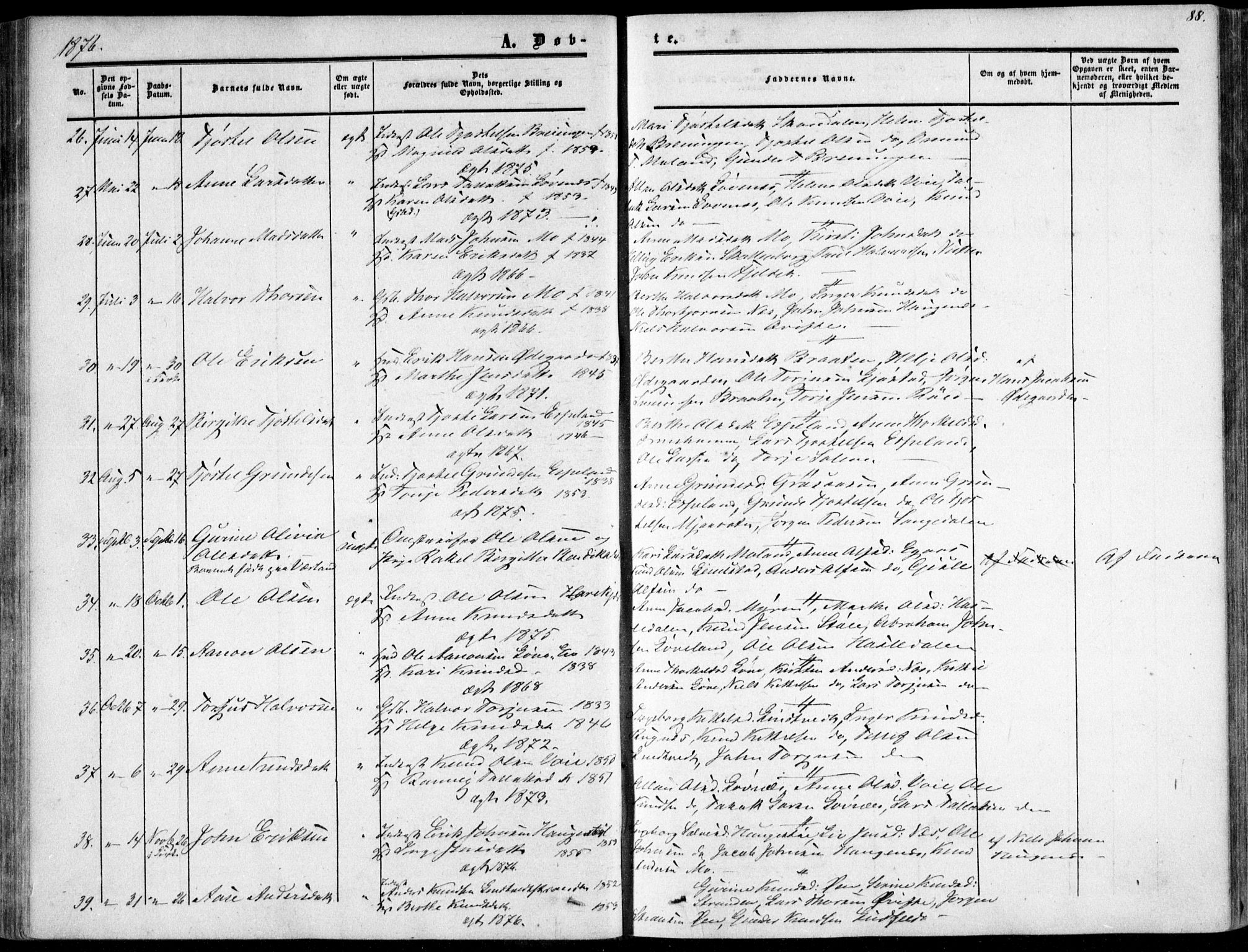 Gjerstad sokneprestkontor, SAK/1111-0014/F/Fa/Fab/L0003: Parish register (official) no. A 3, 1853-1878, p. 88