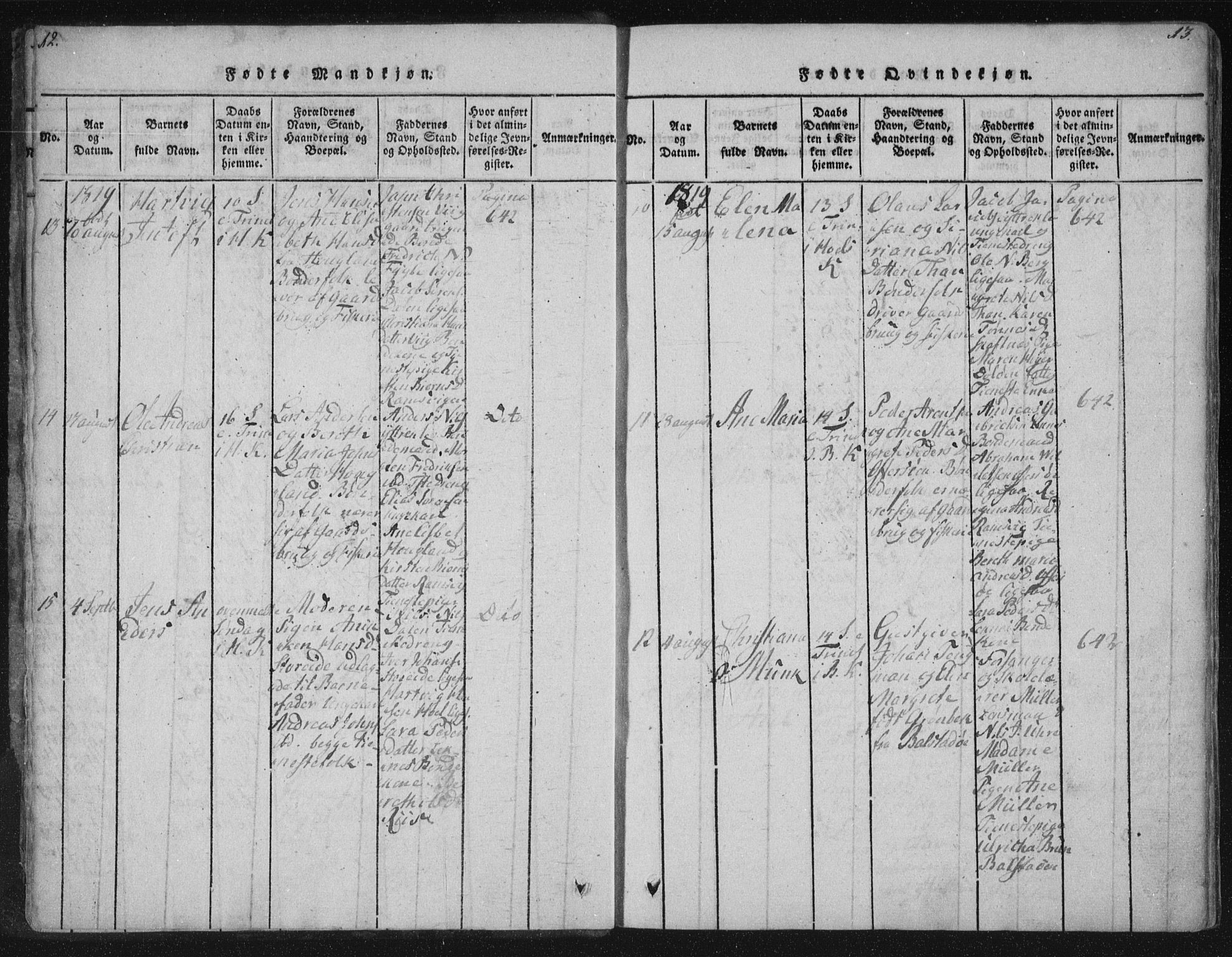 Ministerialprotokoller, klokkerbøker og fødselsregistre - Nordland, AV/SAT-A-1459/881/L1164: Parish register (copy) no. 881C01, 1818-1853, p. 12-13