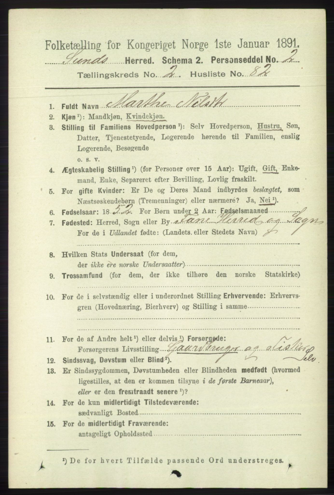 RA, 1891 census for 1245 Sund, 1891, p. 1120