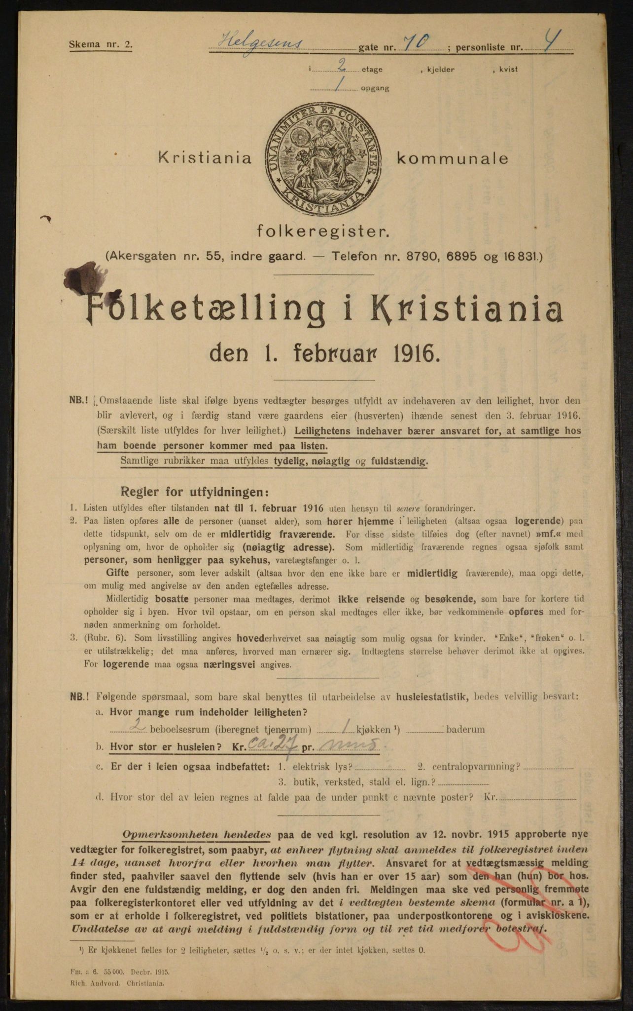 OBA, Municipal Census 1916 for Kristiania, 1916, p. 39082