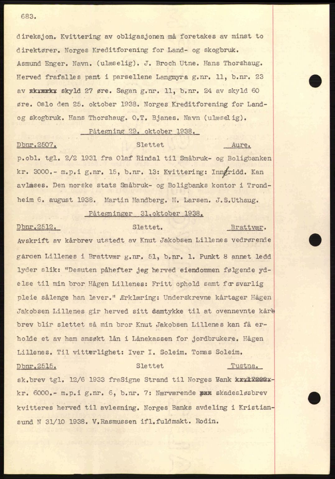 Nordmøre sorenskriveri, AV/SAT-A-4132/1/2/2Ca: Mortgage book no. C80, 1936-1939, Diary no: : 2507/1938