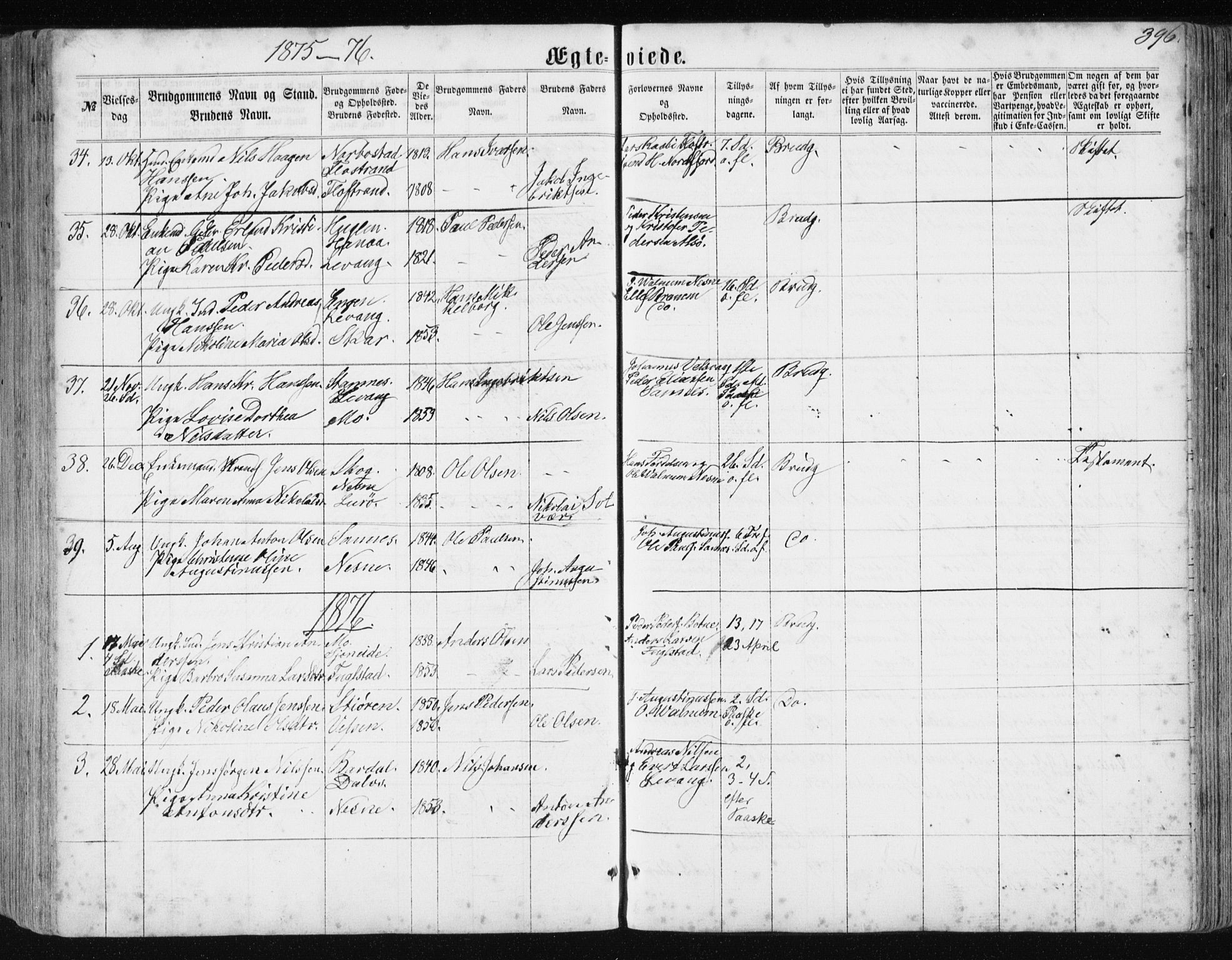 Ministerialprotokoller, klokkerbøker og fødselsregistre - Nordland, AV/SAT-A-1459/838/L0556: Parish register (copy) no. 838C03, 1861-1893, p. 396