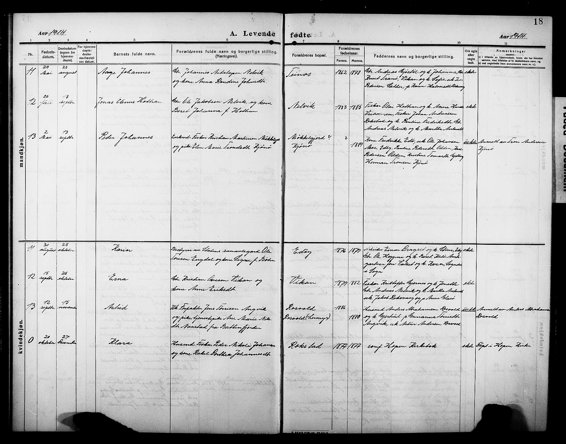 Ministerialprotokoller, klokkerbøker og fødselsregistre - Møre og Romsdal, AV/SAT-A-1454/581/L0943: Parish register (copy) no. 581C01, 1909-1931, p. 18