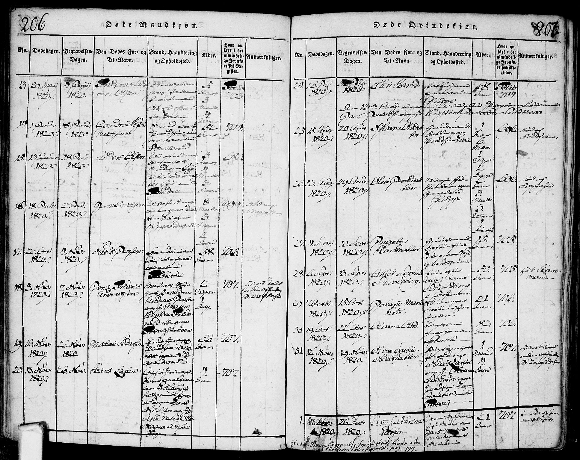 Glemmen prestekontor Kirkebøker, AV/SAO-A-10908/F/Fa/L0004: Parish register (official) no. 4, 1816-1838, p. 206-207