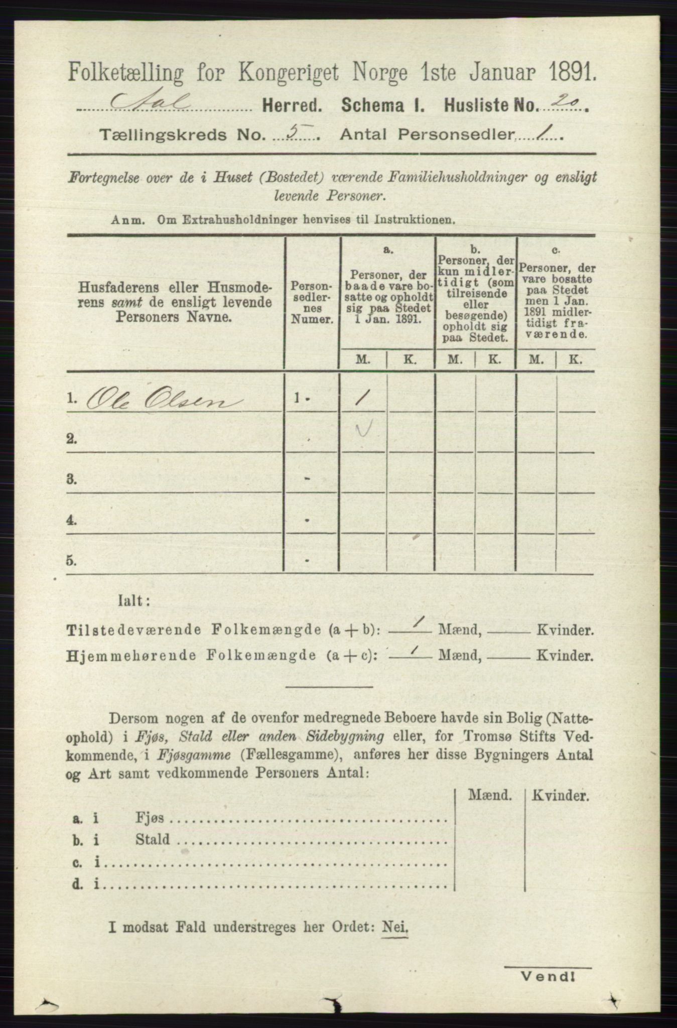 RA, 1891 census for 0619 Ål, 1891, p. 1355