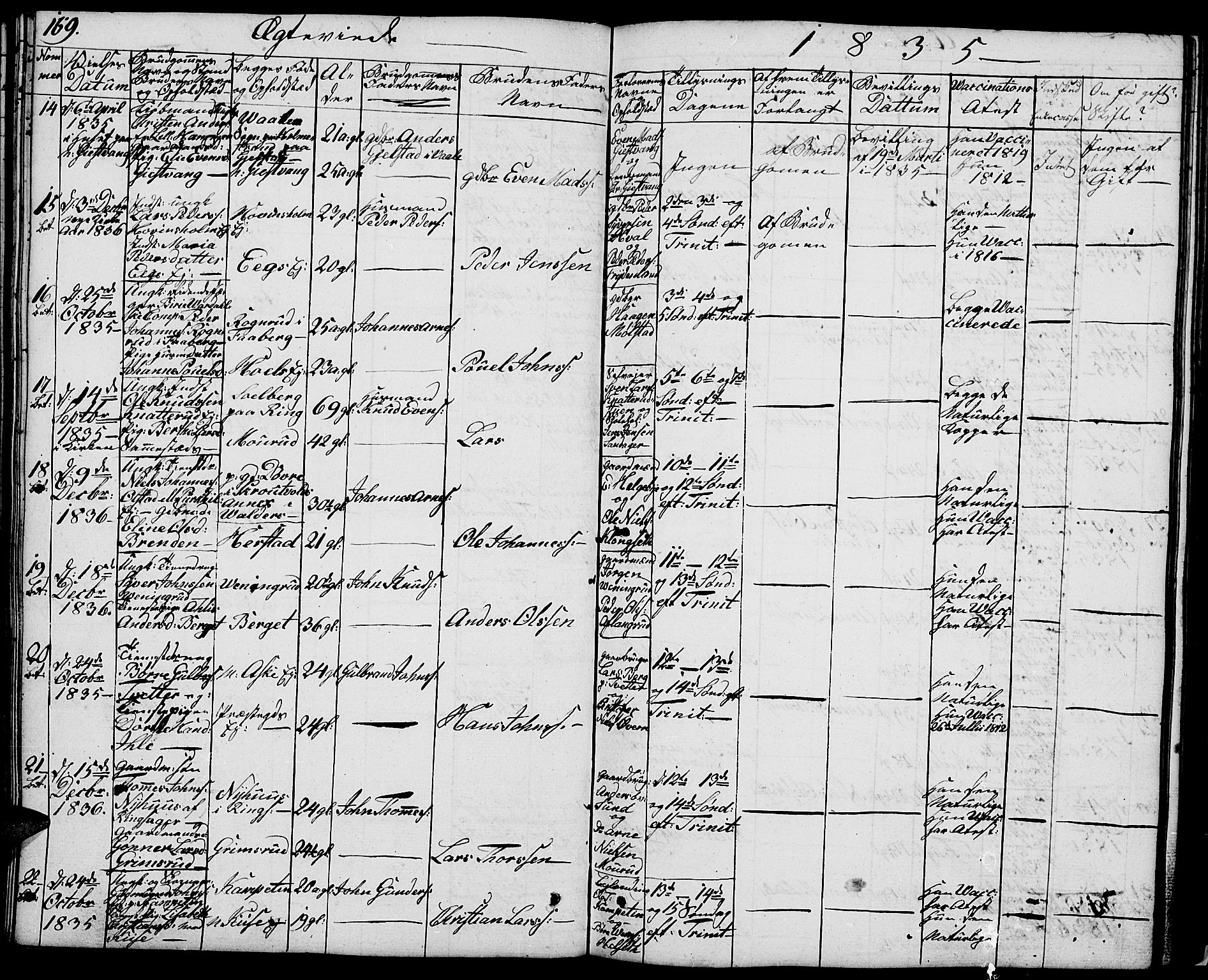 Nes prestekontor, Hedmark, AV/SAH-PREST-020/L/La/L0004: Parish register (copy) no. 4, 1832-1861, p. 169