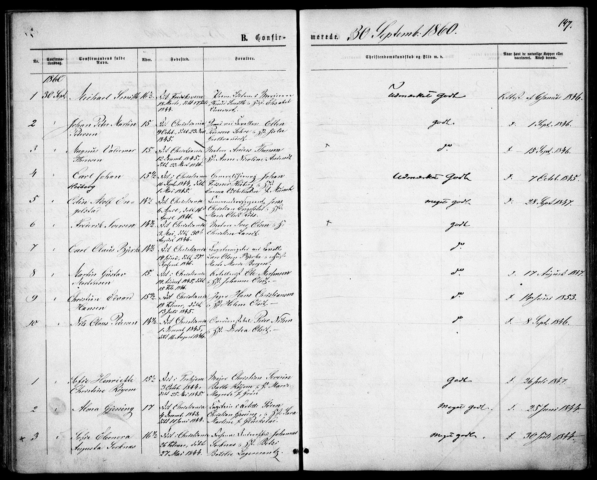 Garnisonsmenigheten Kirkebøker, AV/SAO-A-10846/F/Fa/L0010: Parish register (official) no. 10, 1859-1869, p. 147