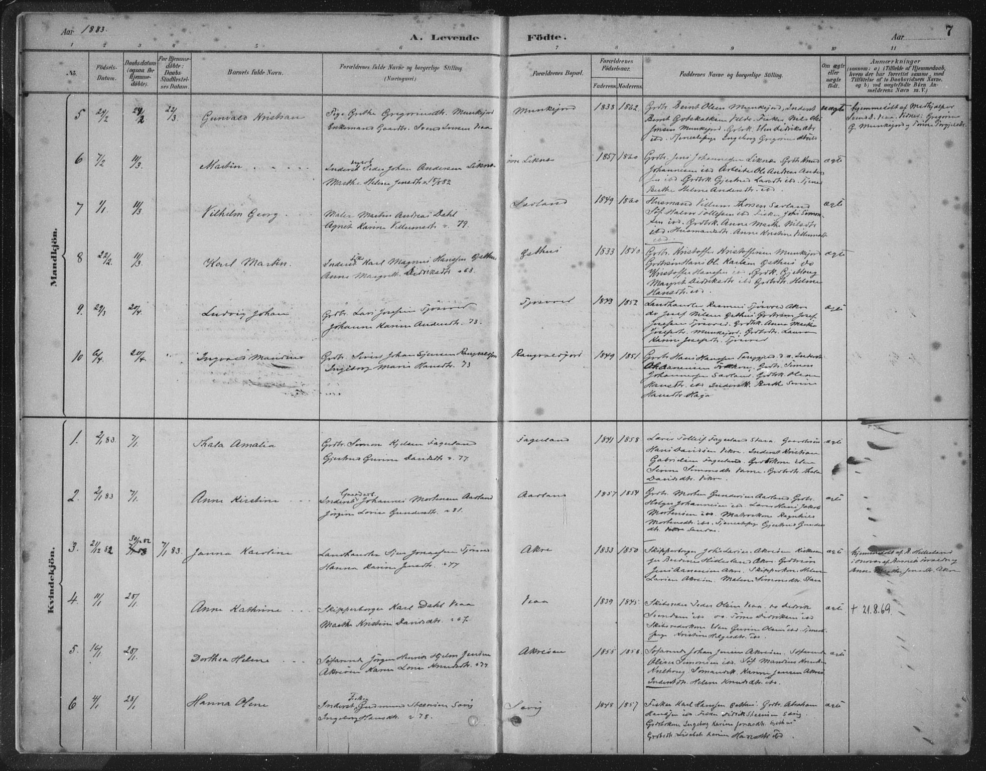 Kopervik sokneprestkontor, AV/SAST-A-101850/H/Ha/Haa/L0004: Parish register (official) no. A 4, 1882-1905, p. 7