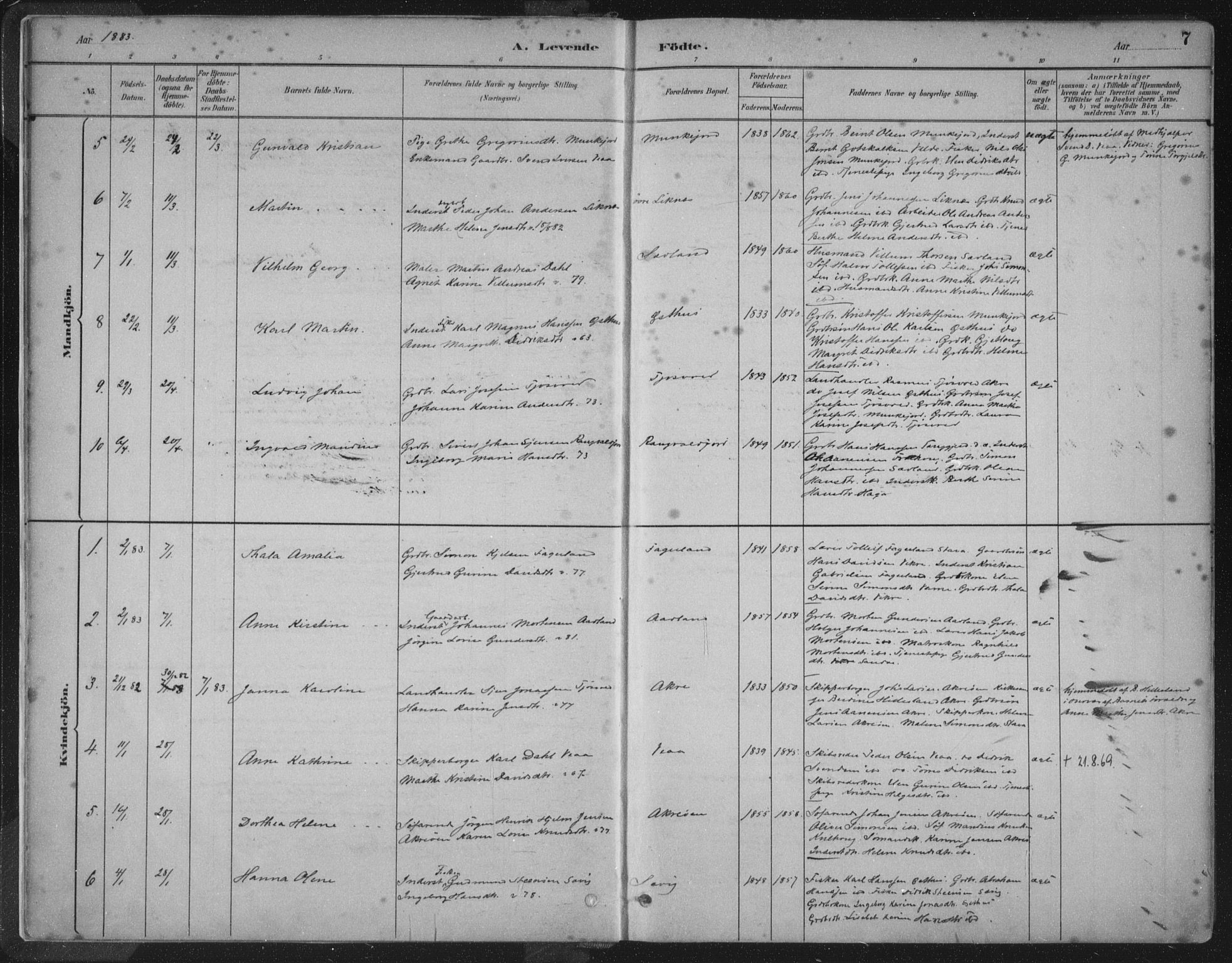 Kopervik sokneprestkontor, SAST/A-101850/H/Ha/Haa/L0004: Parish register (official) no. A 4, 1882-1905, p. 7