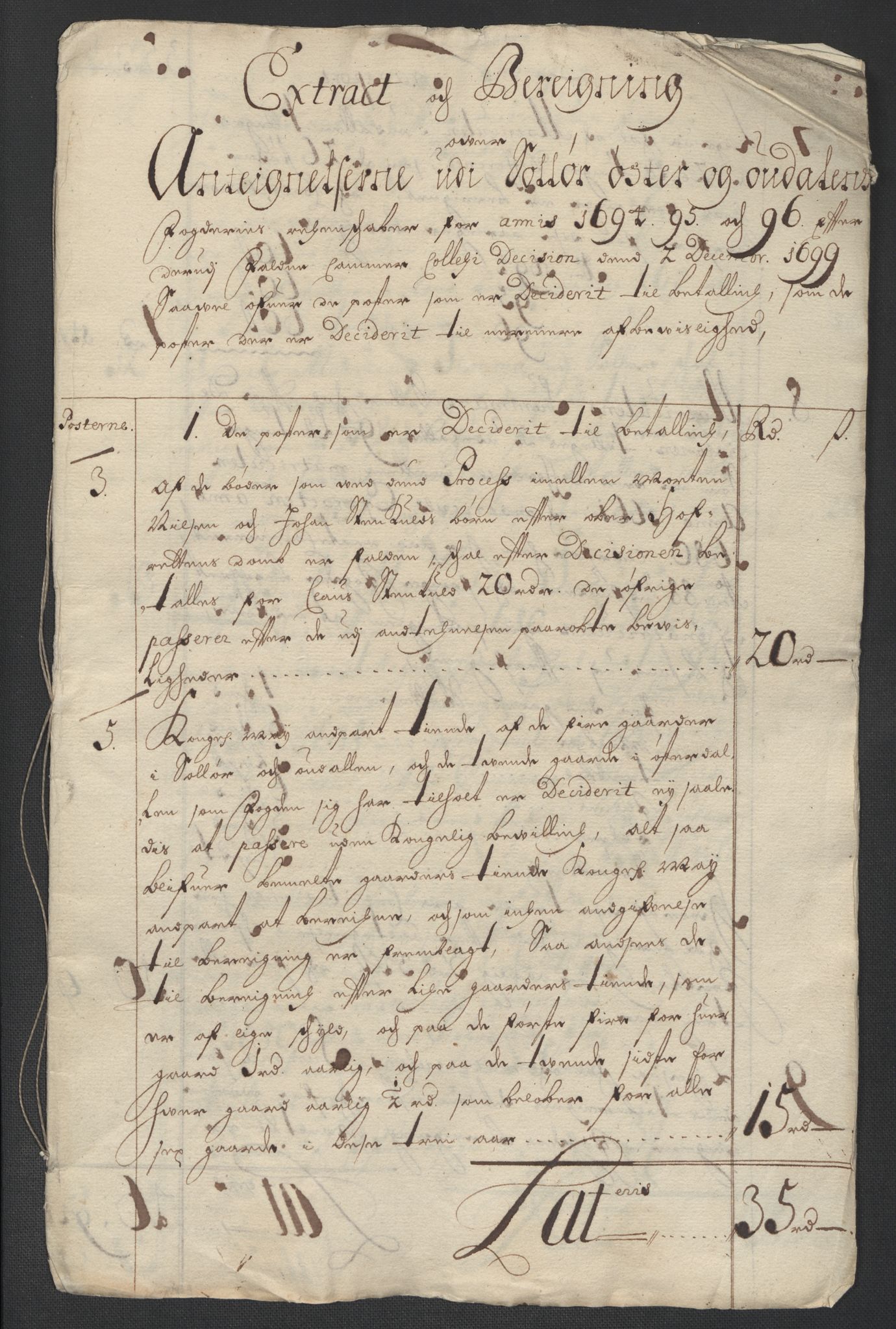 Rentekammeret inntil 1814, Reviderte regnskaper, Fogderegnskap, RA/EA-4092/R13/L0837: Fogderegnskap Solør, Odal og Østerdal, 1699, p. 17