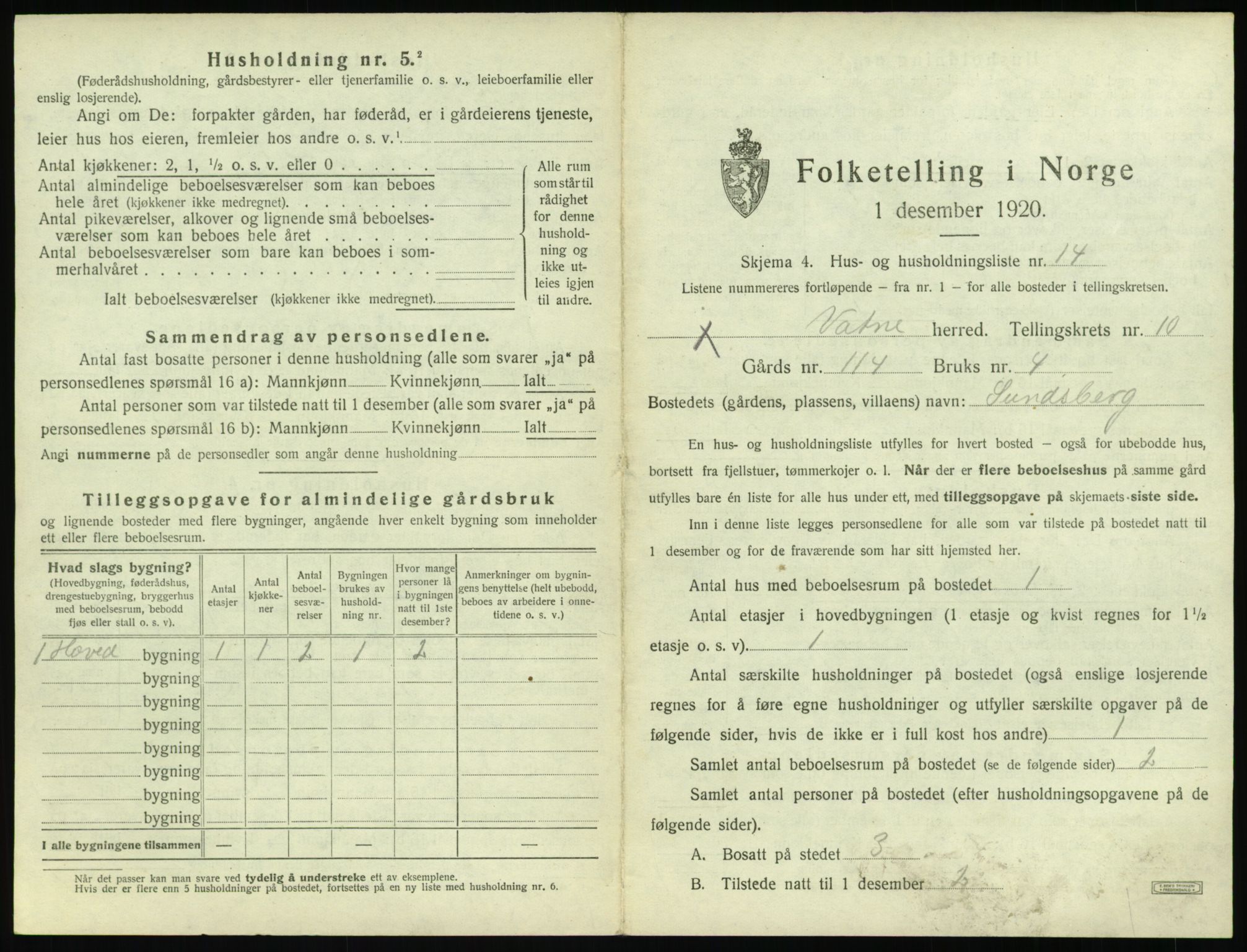 SAT, 1920 census for Vatne, 1920, p. 566