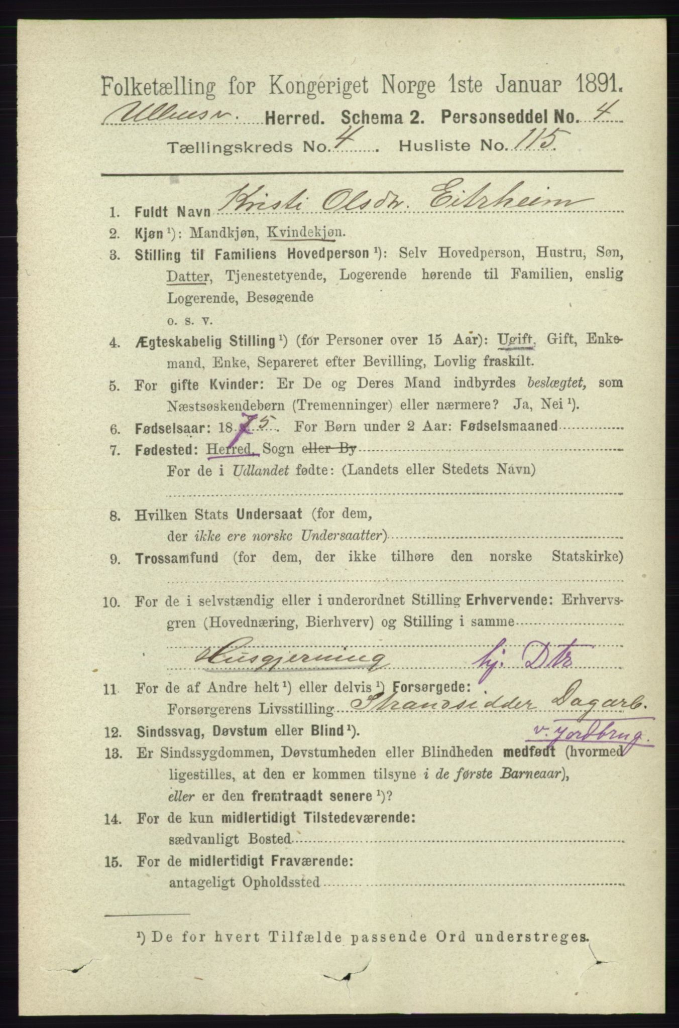 RA, 1891 census for 1230 Ullensvang, 1891, p. 1574