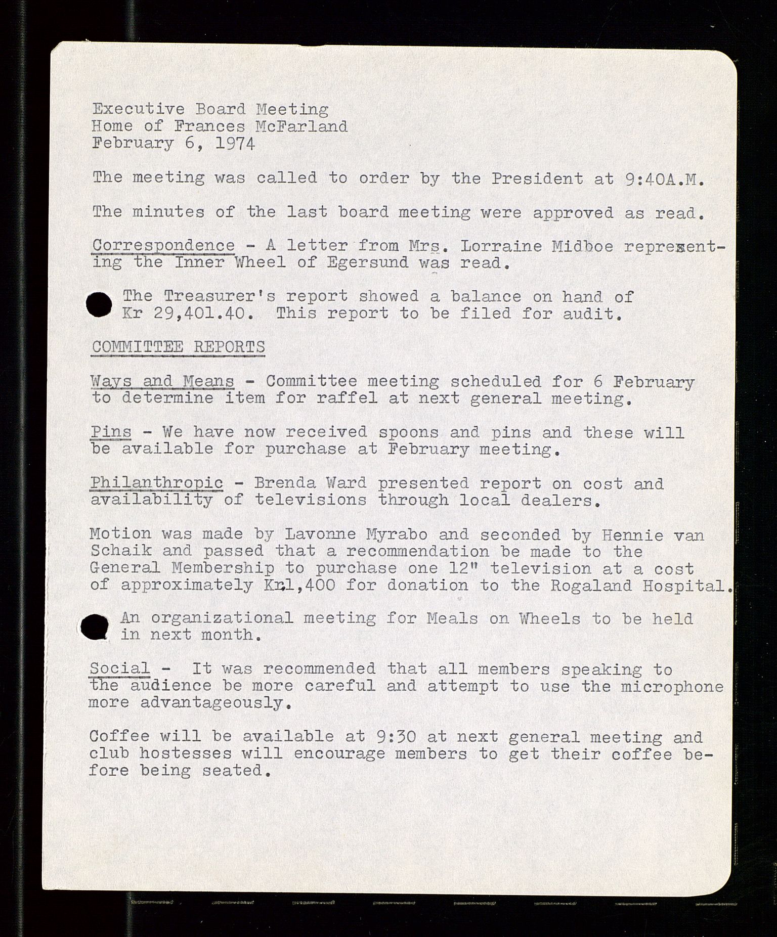 PA 1547 - Petroleum Wives Club, AV/SAST-A-101974/A/Aa/L0001: Board and General Meeting, 1970-1983