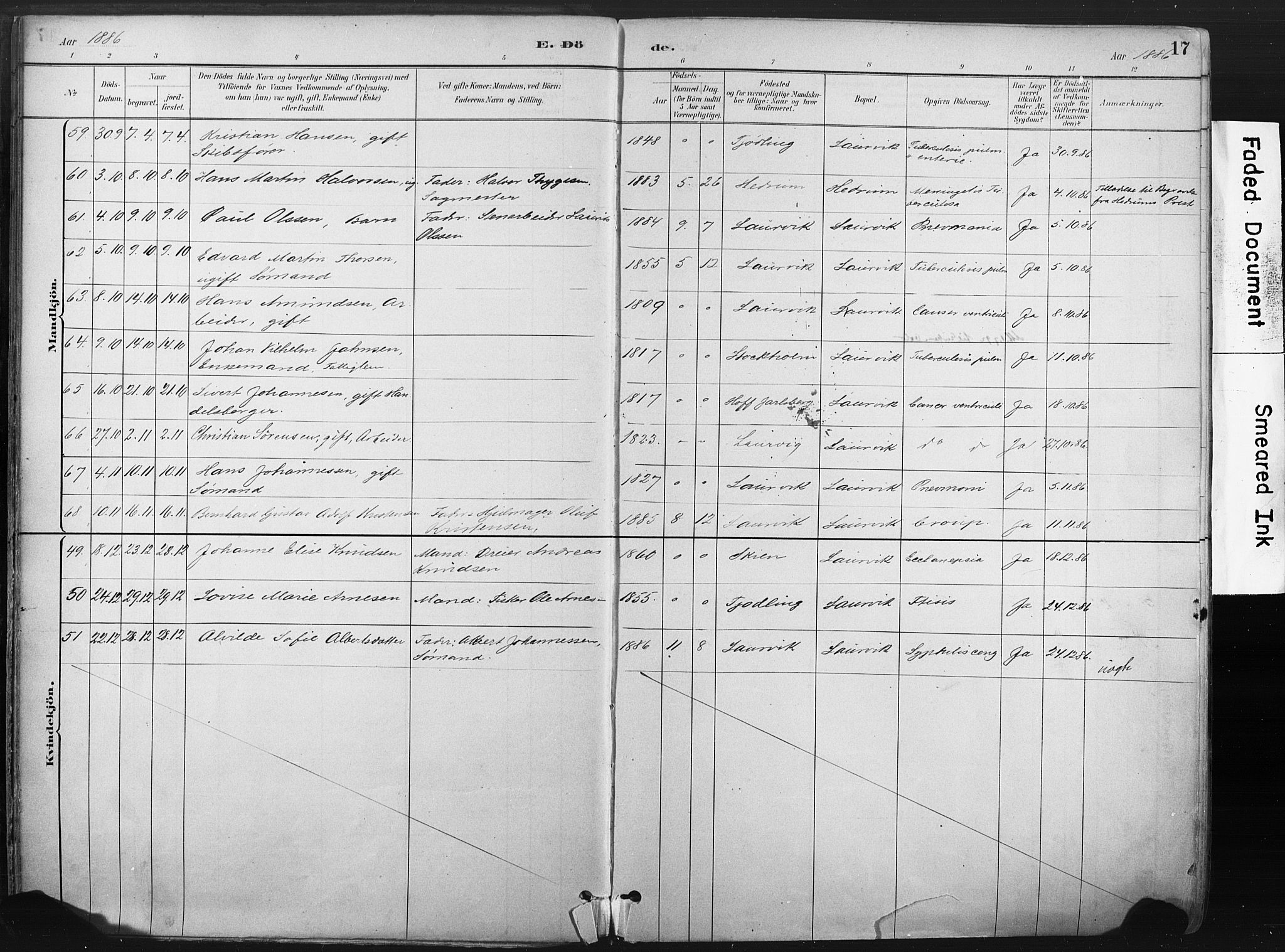 Larvik kirkebøker, AV/SAKO-A-352/F/Fa/L0010: Parish register (official) no. I 10, 1884-1910, p. 17