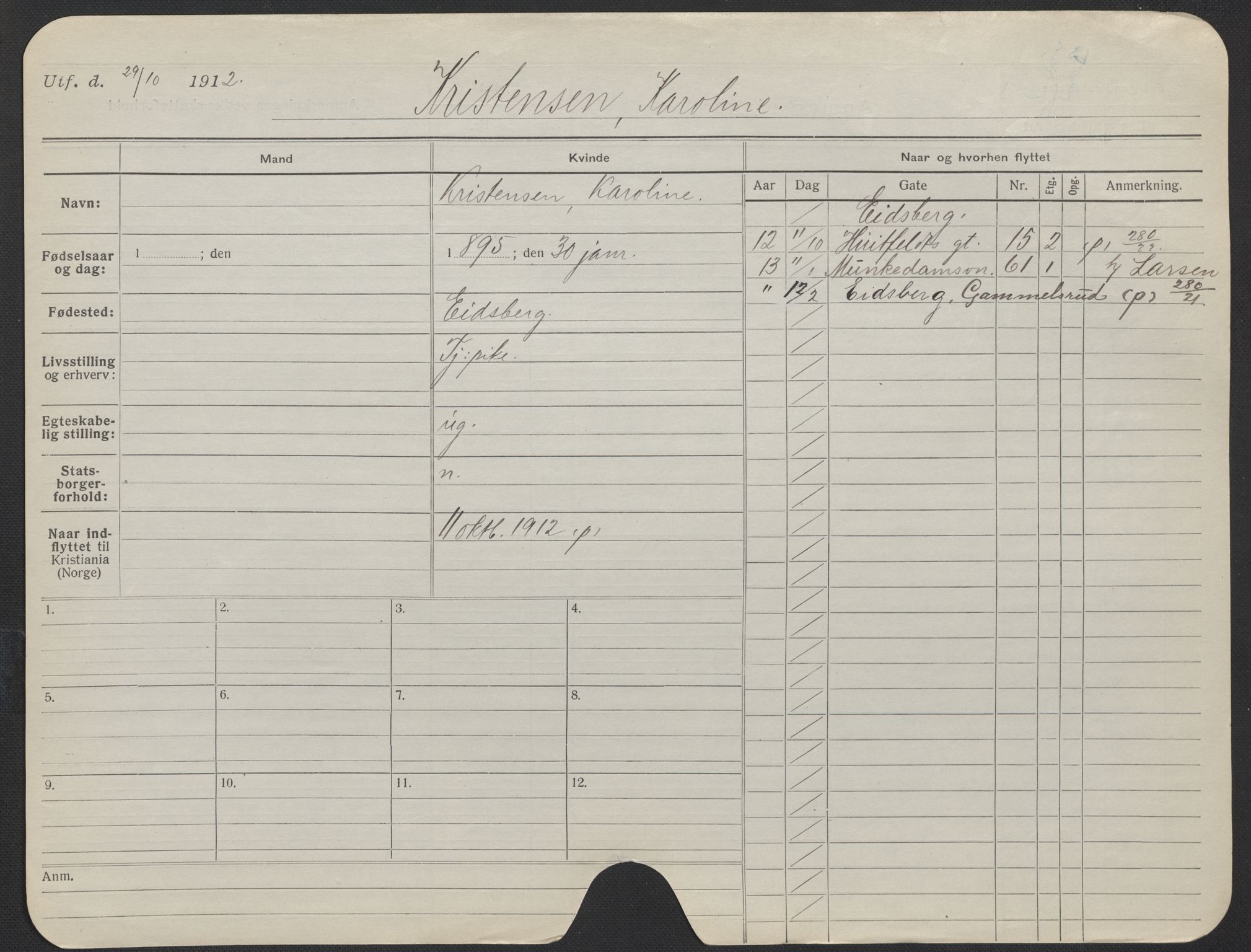 Oslo folkeregister, Registerkort, AV/SAO-A-11715/F/Fa/Fac/L0019: Kvinner, 1906-1914, p. 153a