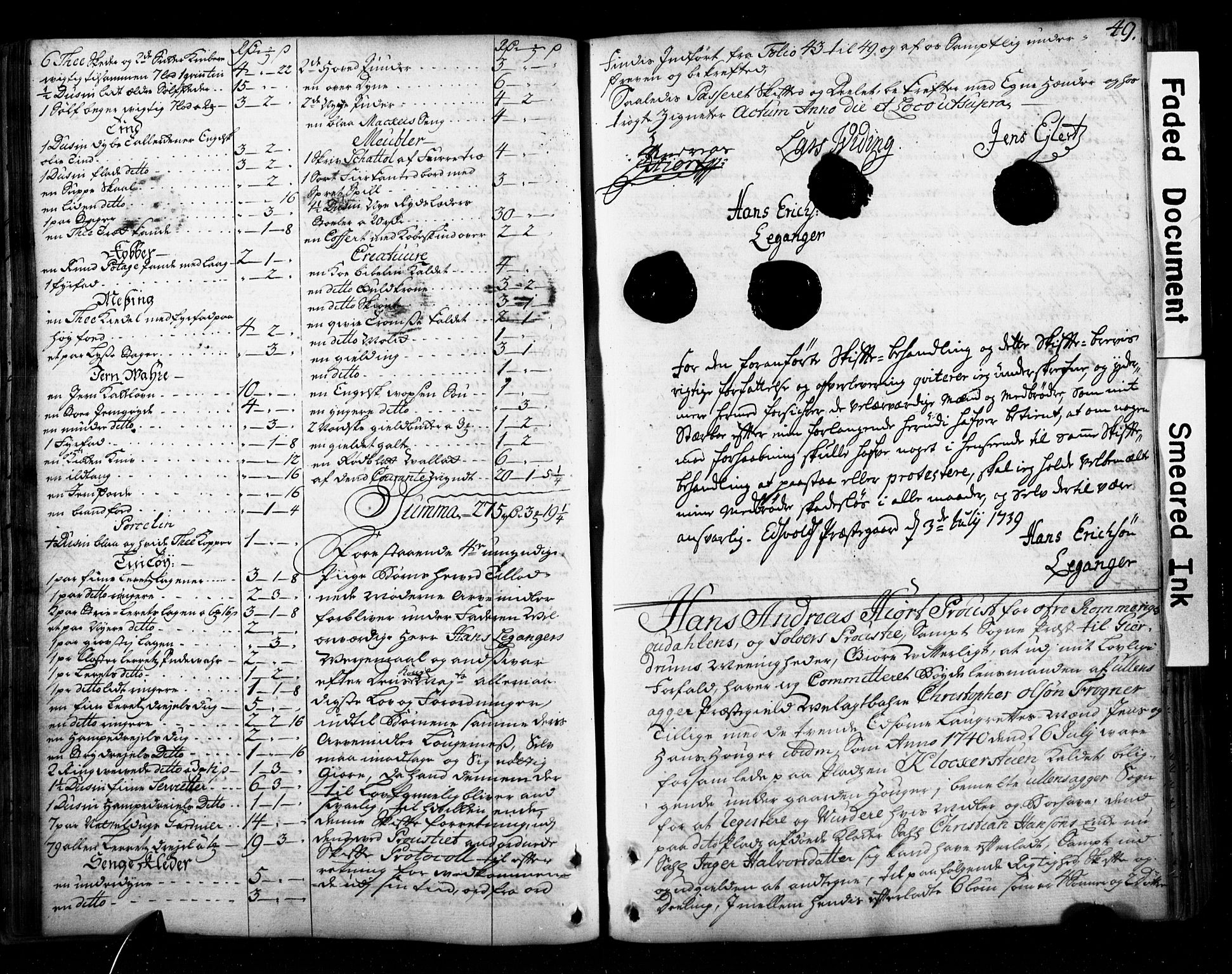 Den geistlige jurisdiksjon, AV/SAO-A-11097/G/Gd/Gdb/L0002: Skifteprotokoll, 1735-1778, p. 48b-49a