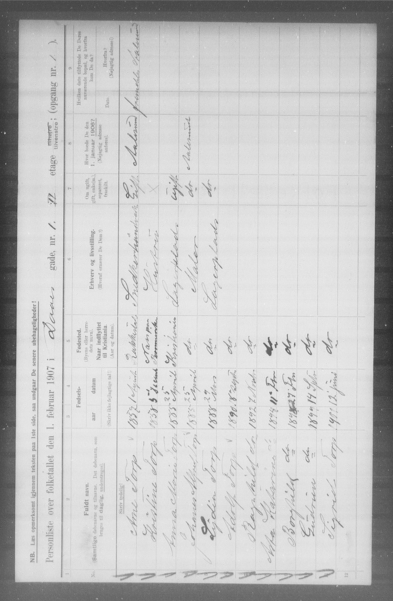 OBA, Municipal Census 1907 for Kristiania, 1907, p. 9093