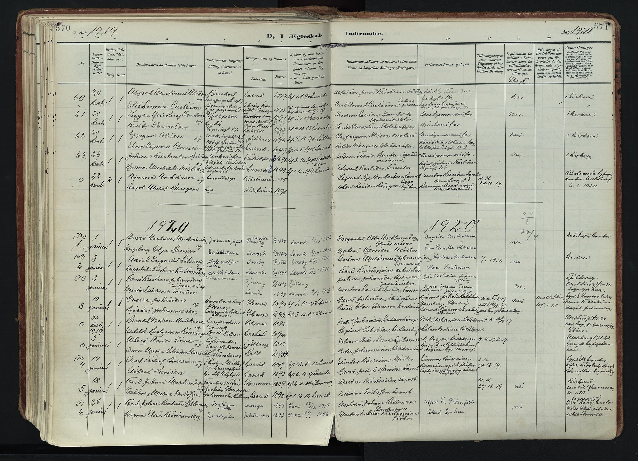 Larvik kirkebøker, AV/SAKO-A-352/F/Fa/L0011: Parish register (official) no. I 11, 1902-1922, p. 570-571