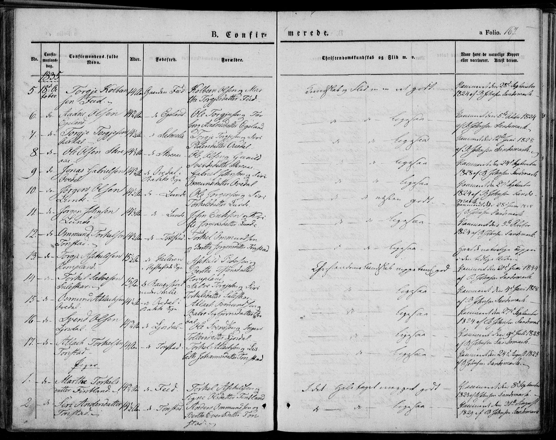 Bakke sokneprestkontor, AV/SAK-1111-0002/F/Fa/Faa/L0004: Parish register (official) no. A 4, 1834-1846, p. 167